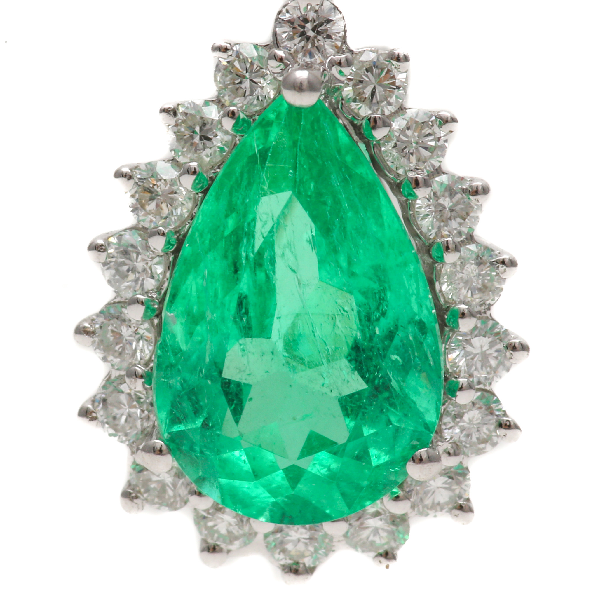 Michael Christoff 18K White Gold 2.56 CTW Emerald and Diamond Drop Pendant