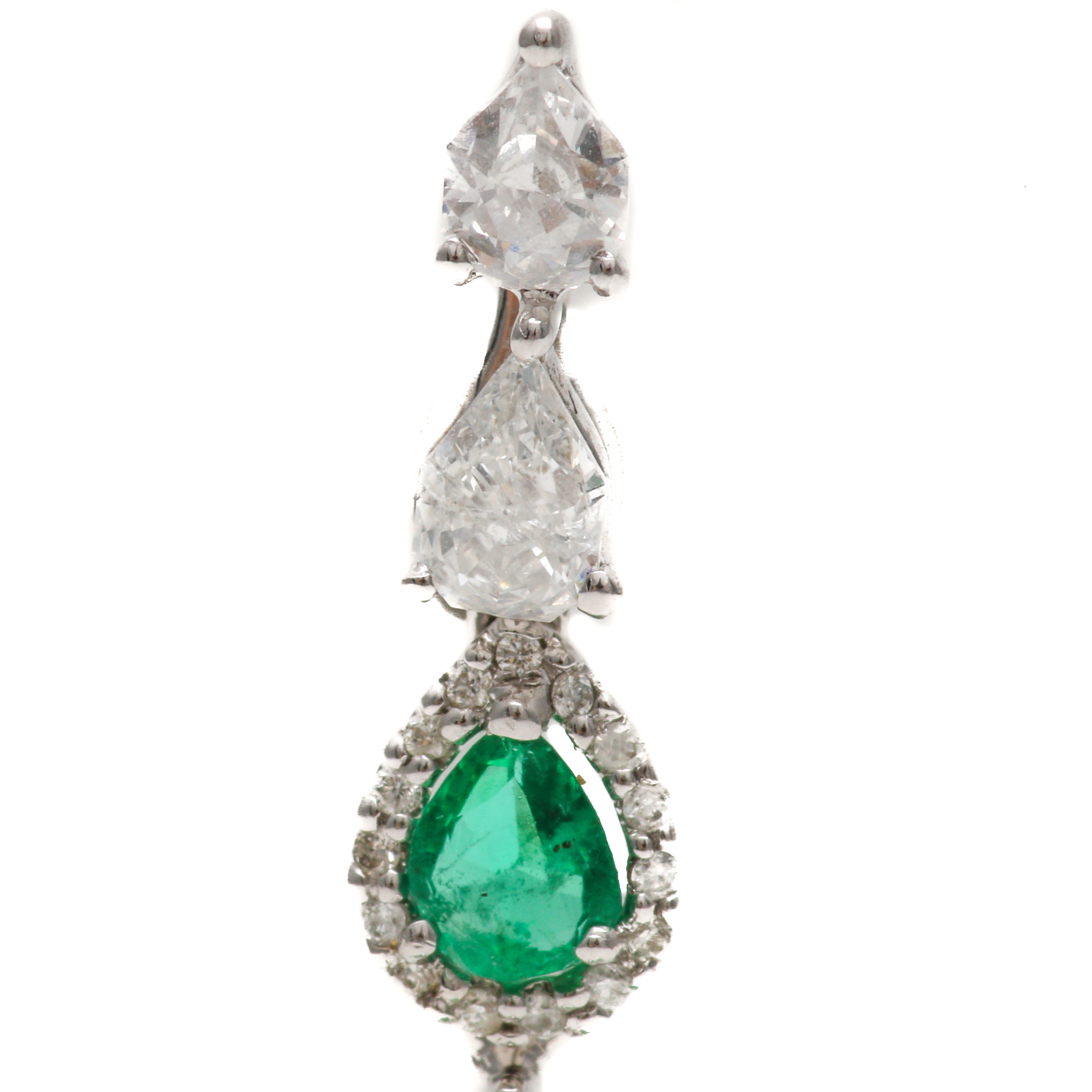 Michael Christoff 18K White Gold 2.56 CTW Emerald and Diamond Drop Pendant