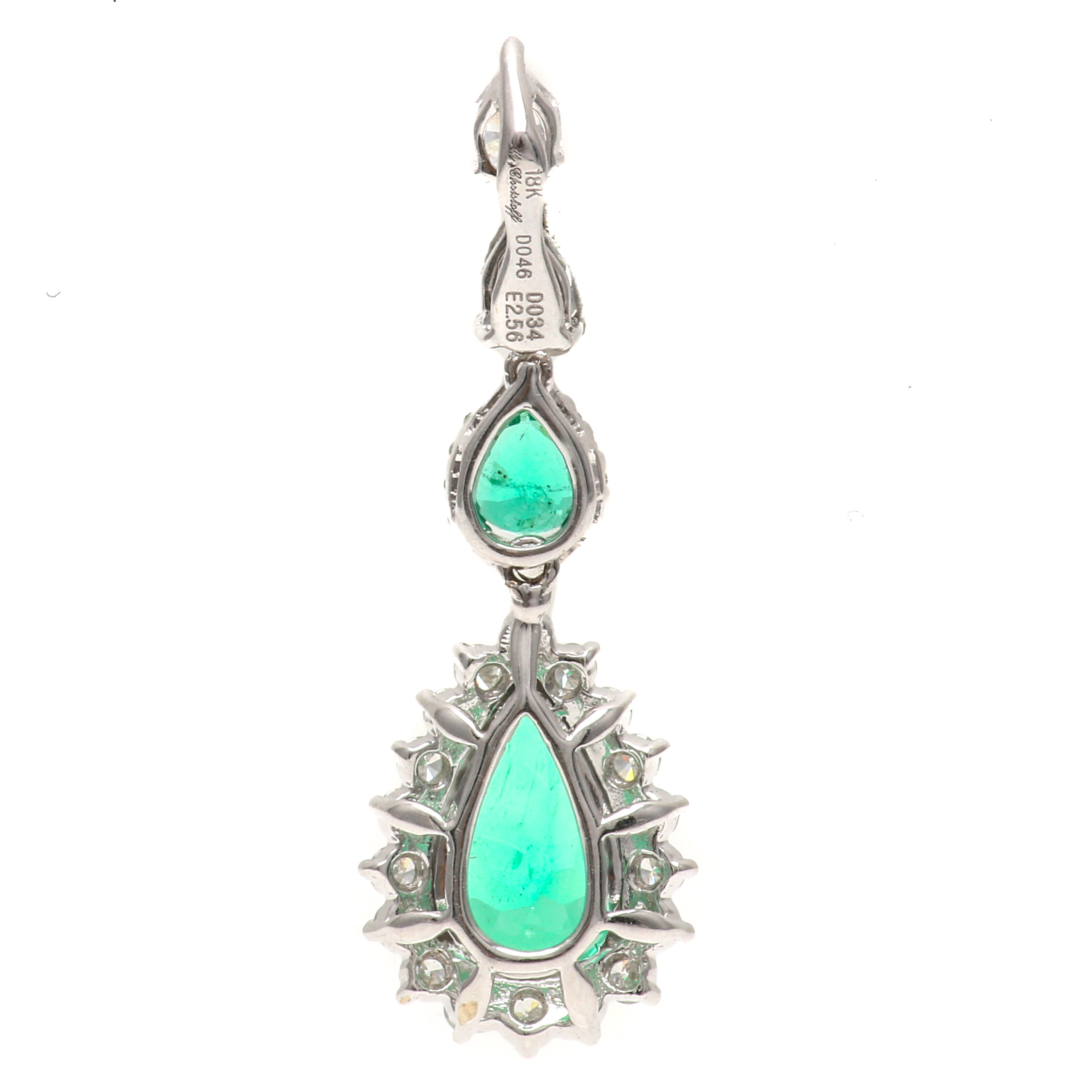 Michael Christoff 18K White Gold 2.56 CTW Emerald and Diamond Drop Pendant