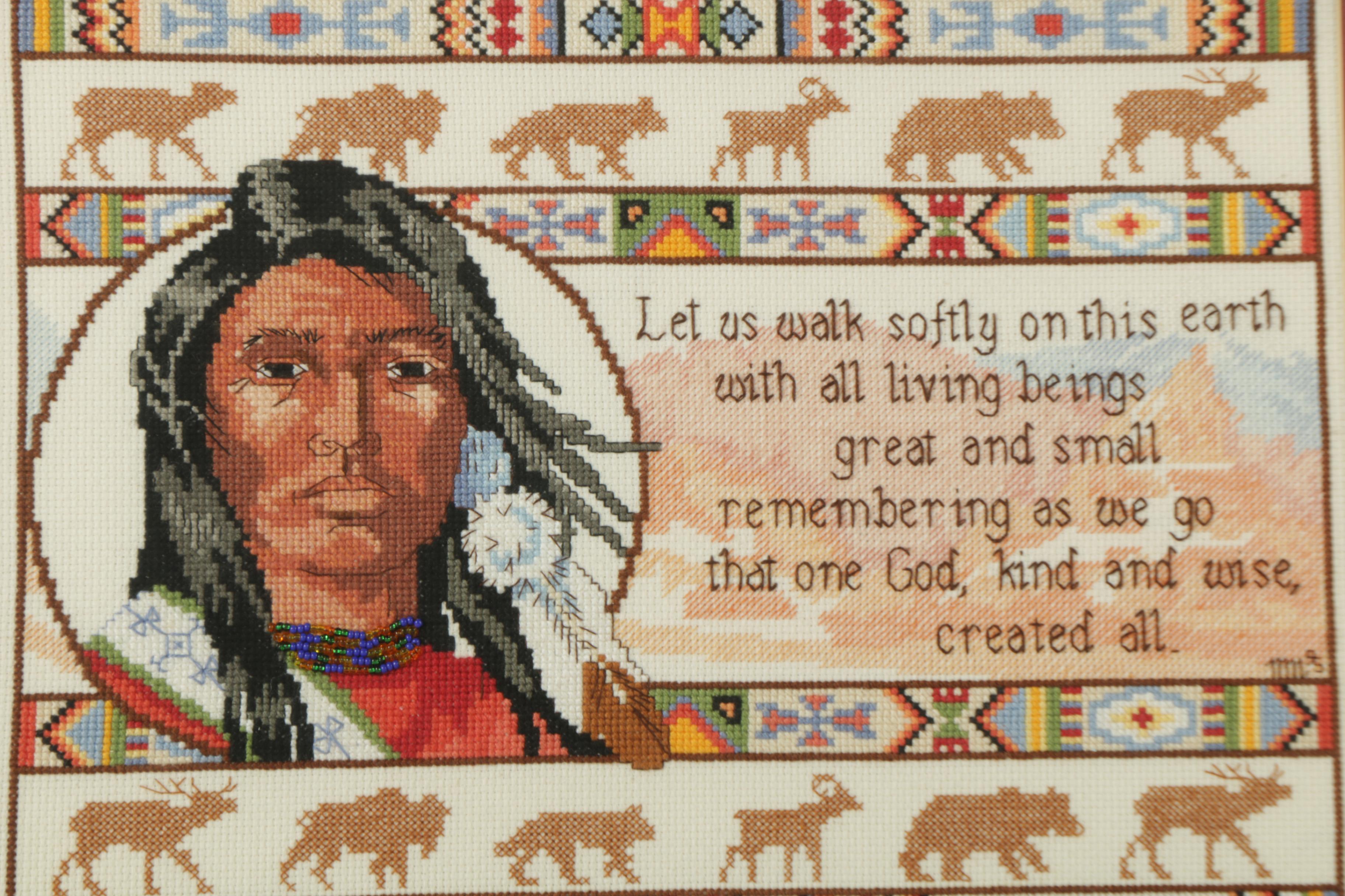 Cross-Stitch Embroidery with Native American Theme