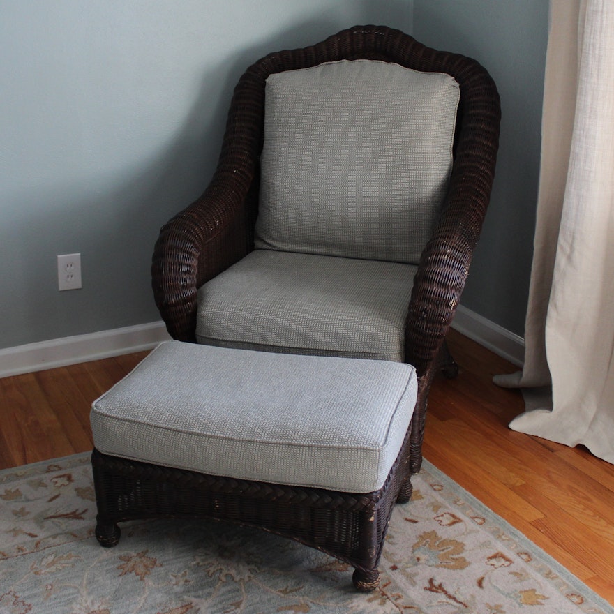 Wicker Chair and Ottoman by Ethan Allen