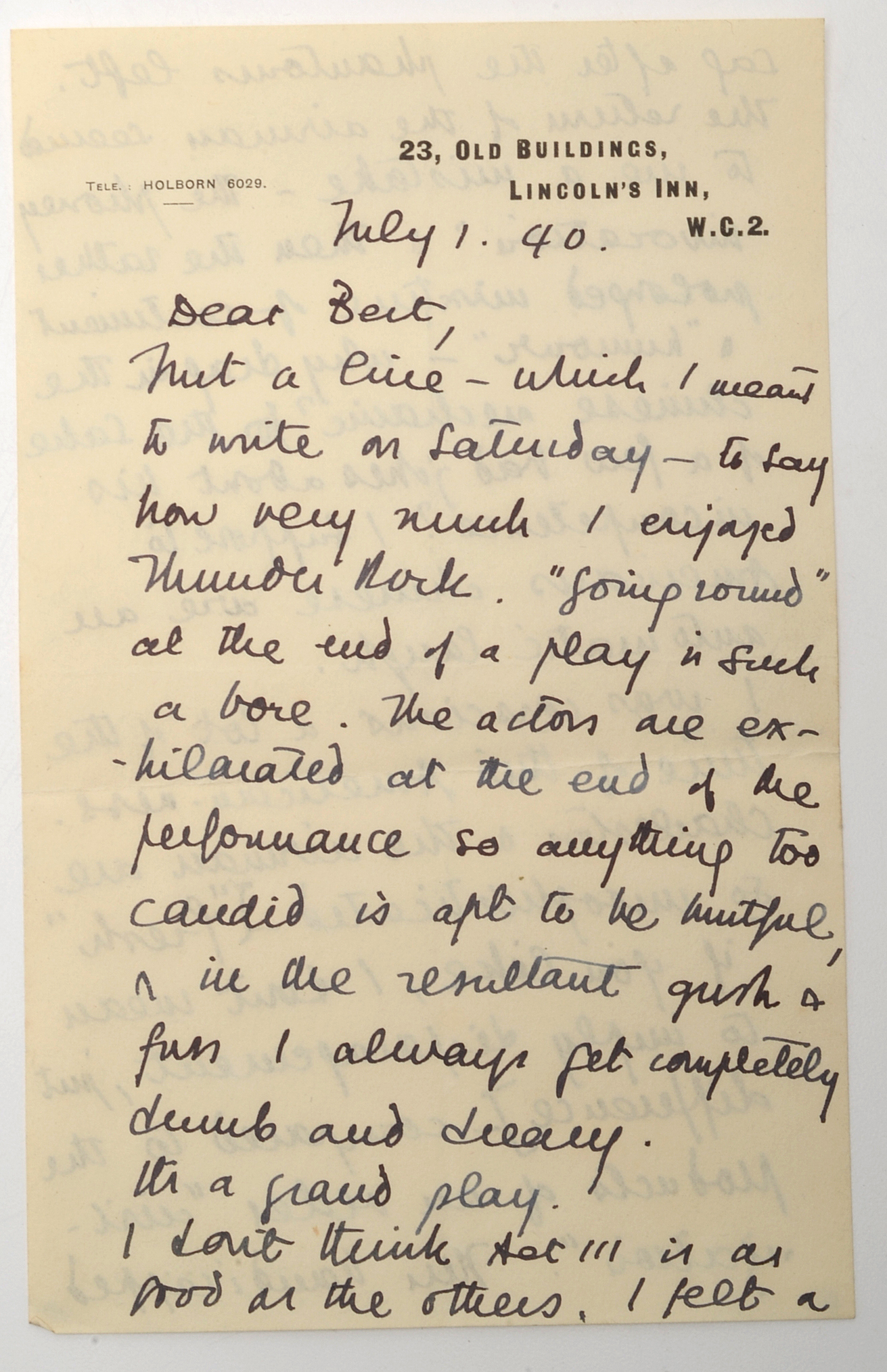 1940 Letter from Tyrone Guthrie to Herbert Marshall