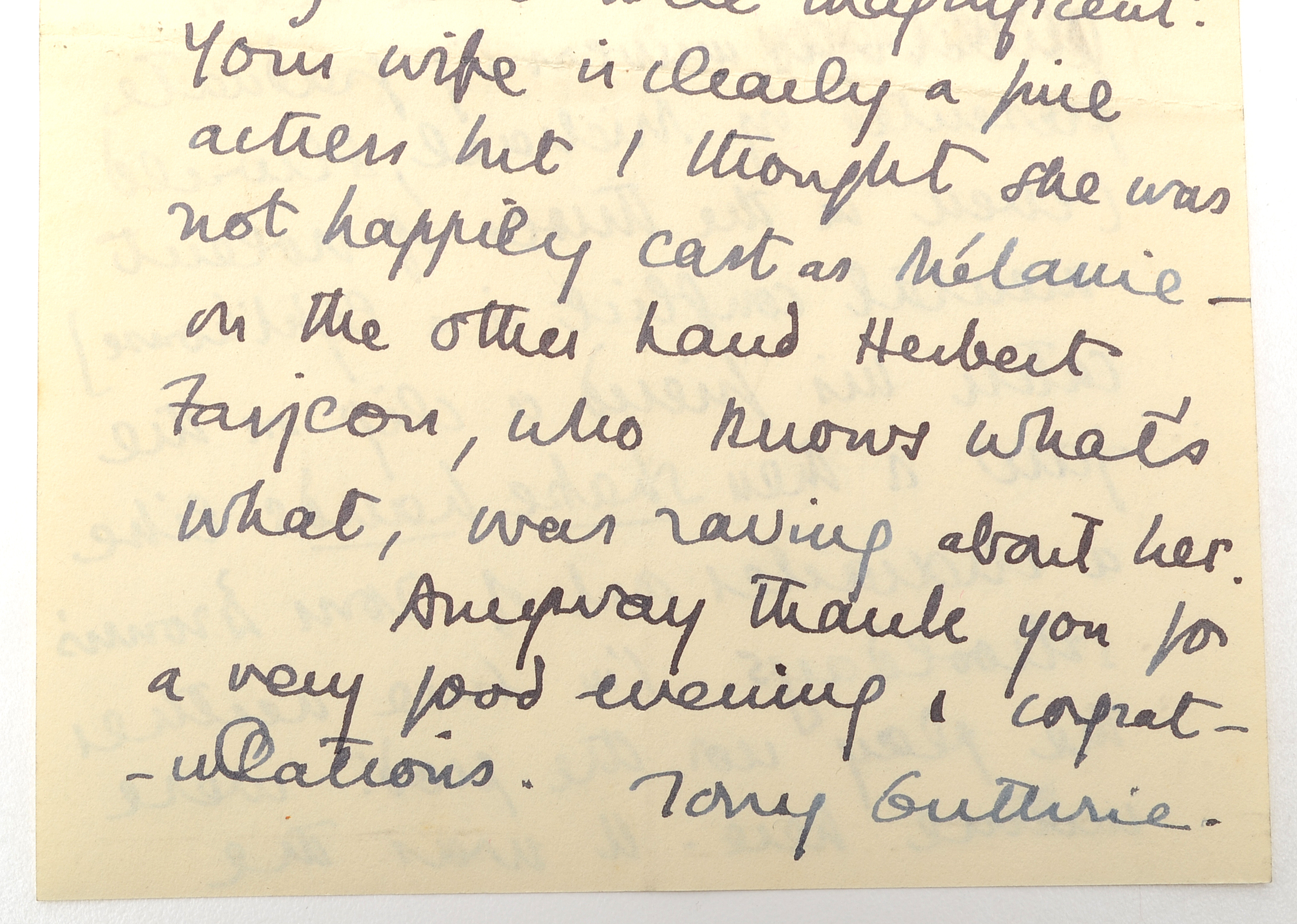 1940 Letter from Tyrone Guthrie to Herbert Marshall