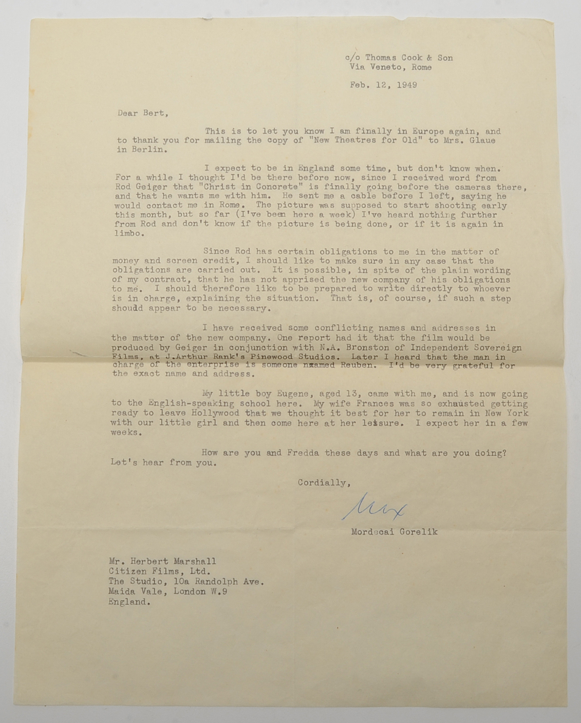 Three Letters From Modecai Gorelik Circa 1940