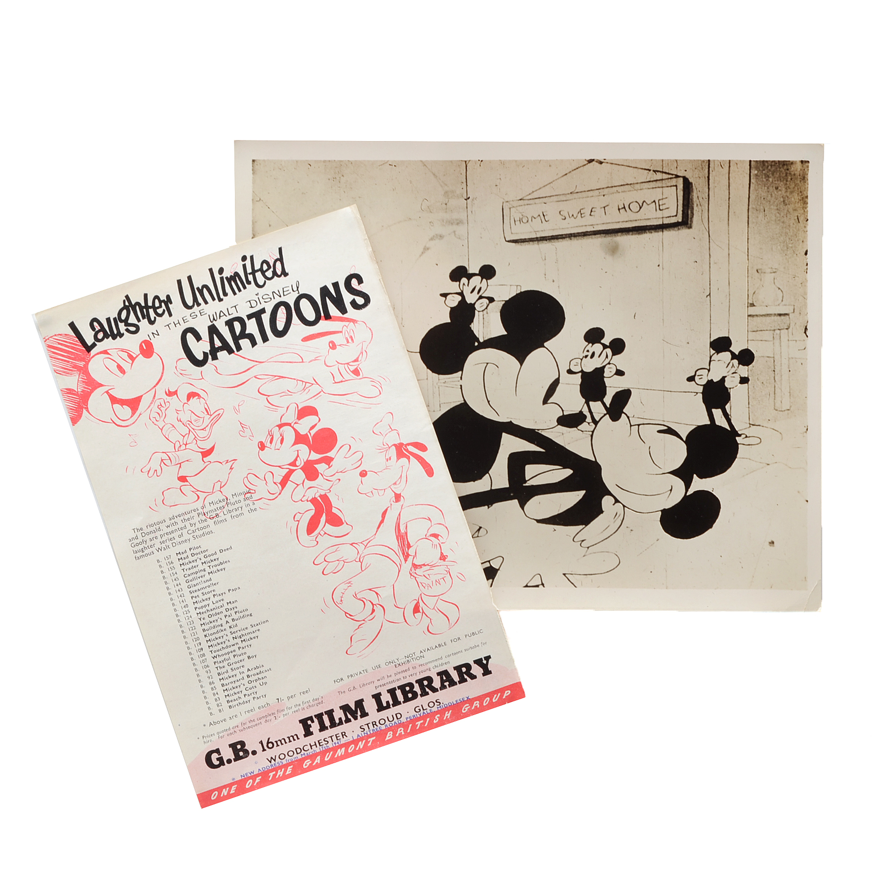 Early 20th Century Photograph of Mickey Mouse and Disney Film Catalog Sheet