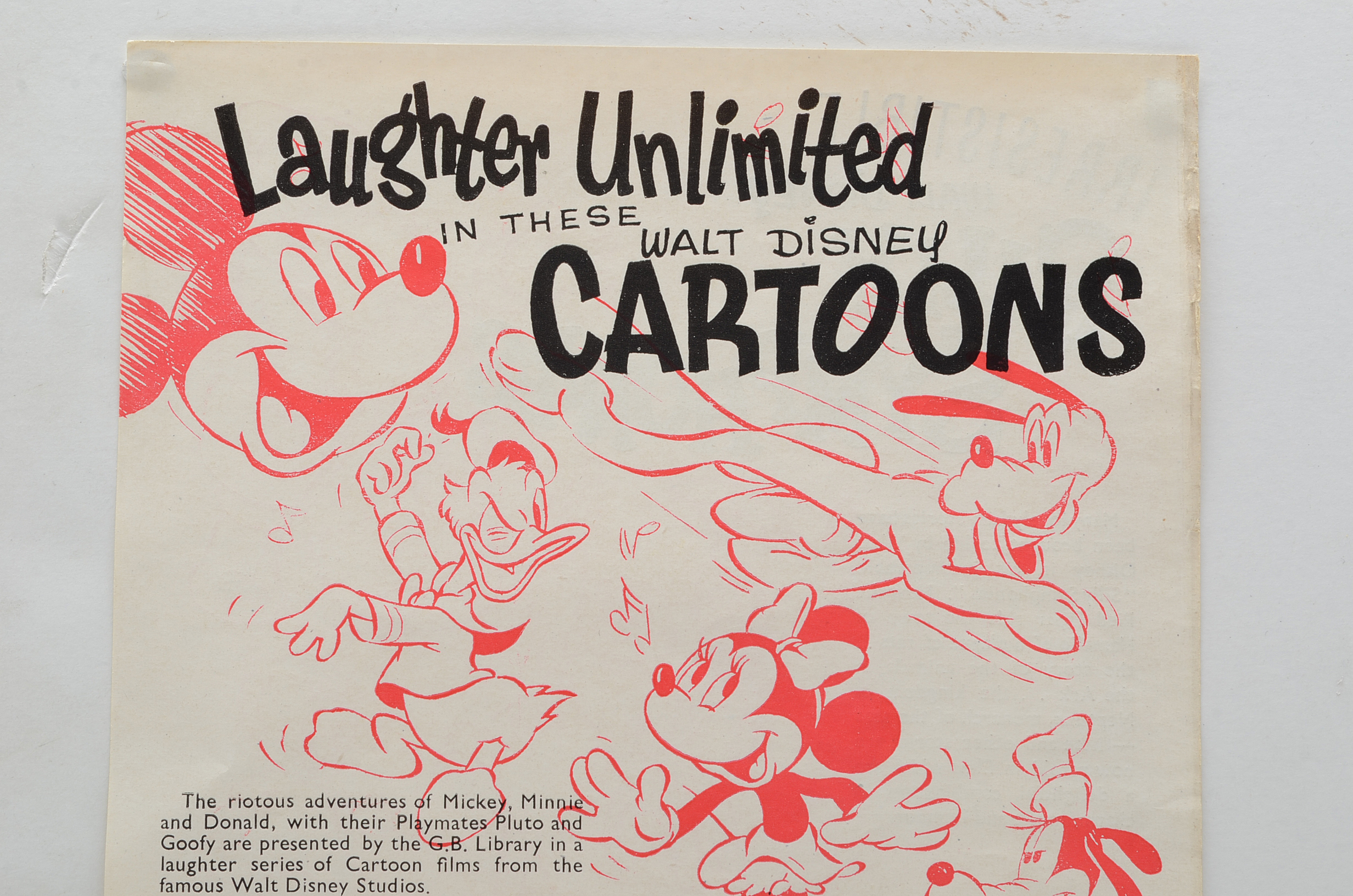 Early 20th Century Photograph of Mickey Mouse and Disney Film Catalog Sheet