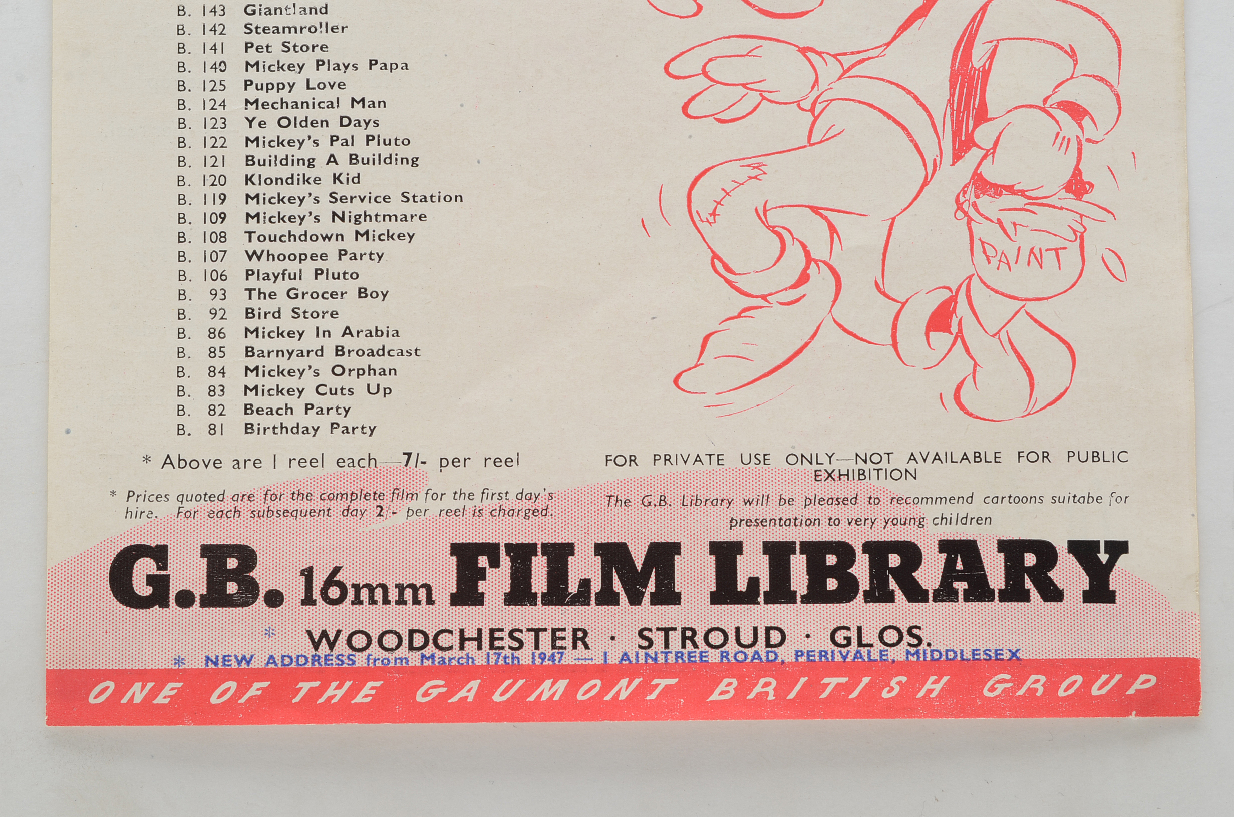 Early 20th Century Photograph of Mickey Mouse and Disney Film Catalog Sheet