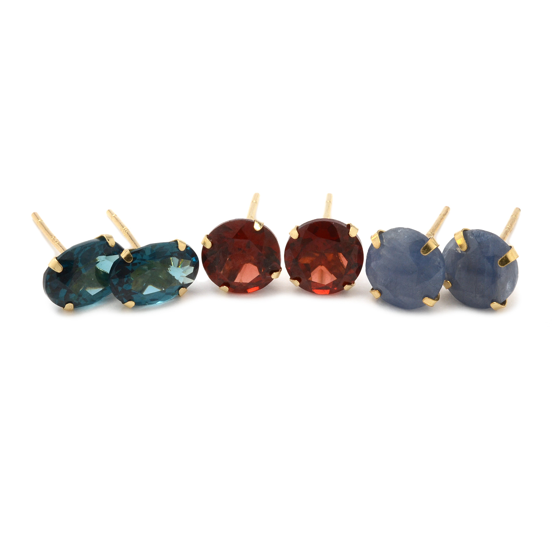 Three Pairs of 10K Yellow Gold Stud Earrings