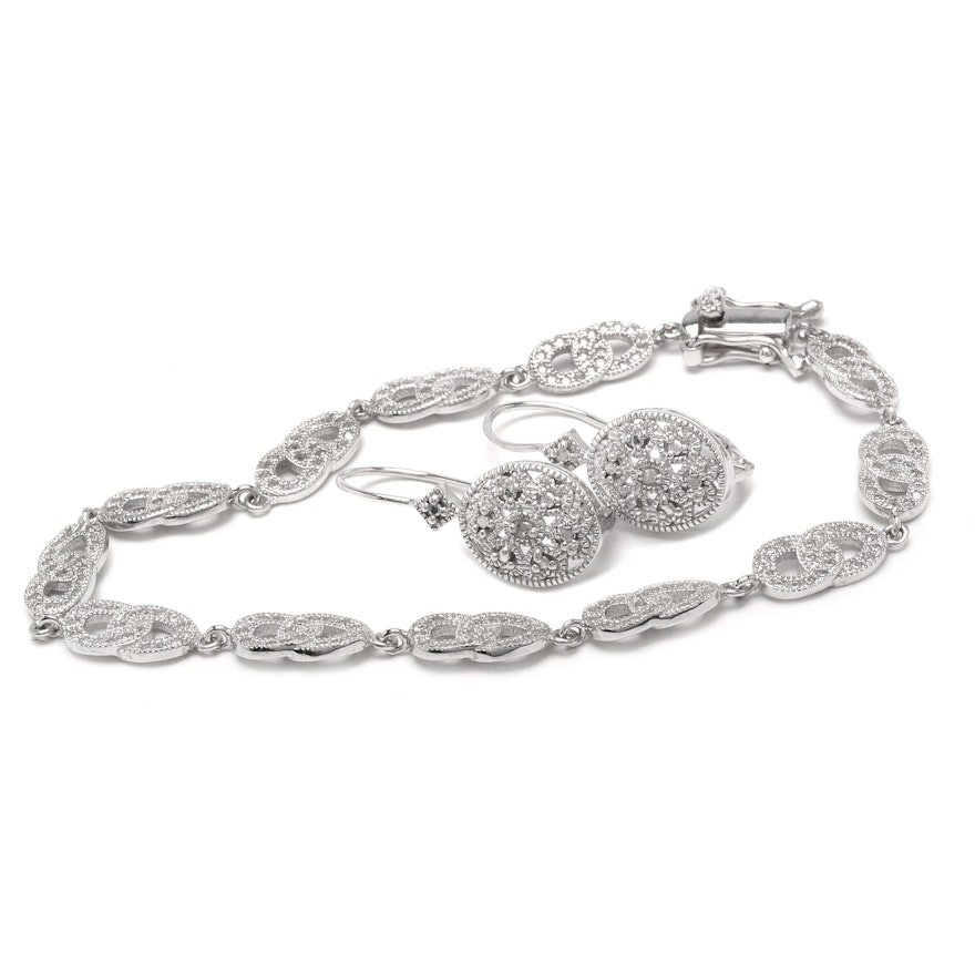 Sterling Silver and Diamond Earrings with a Cubic Zirconia Bracelet