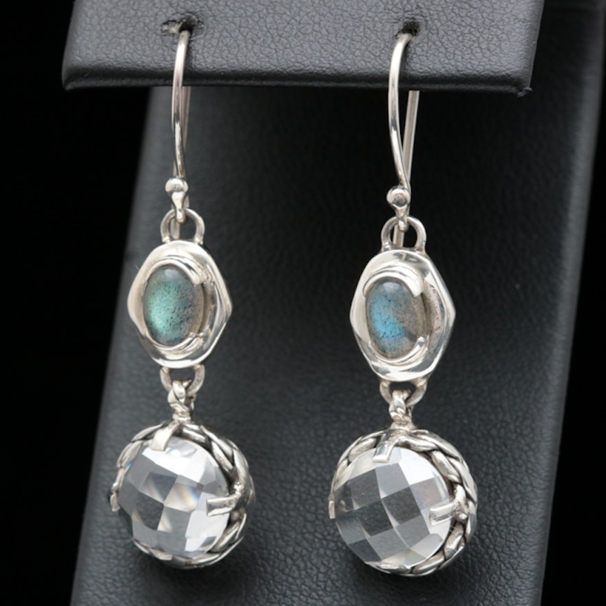 Sterling Silver, Clear Quartz and Labradorite Dangle Earrings