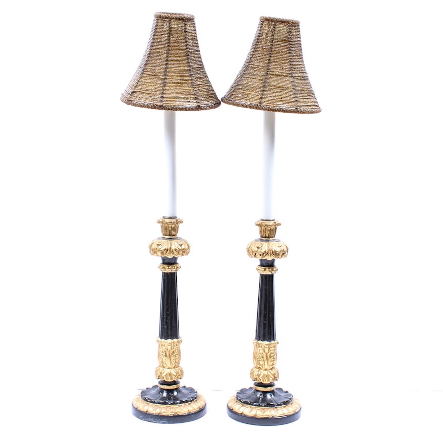 Candlestick Style Table Lamps with Beaded Shades