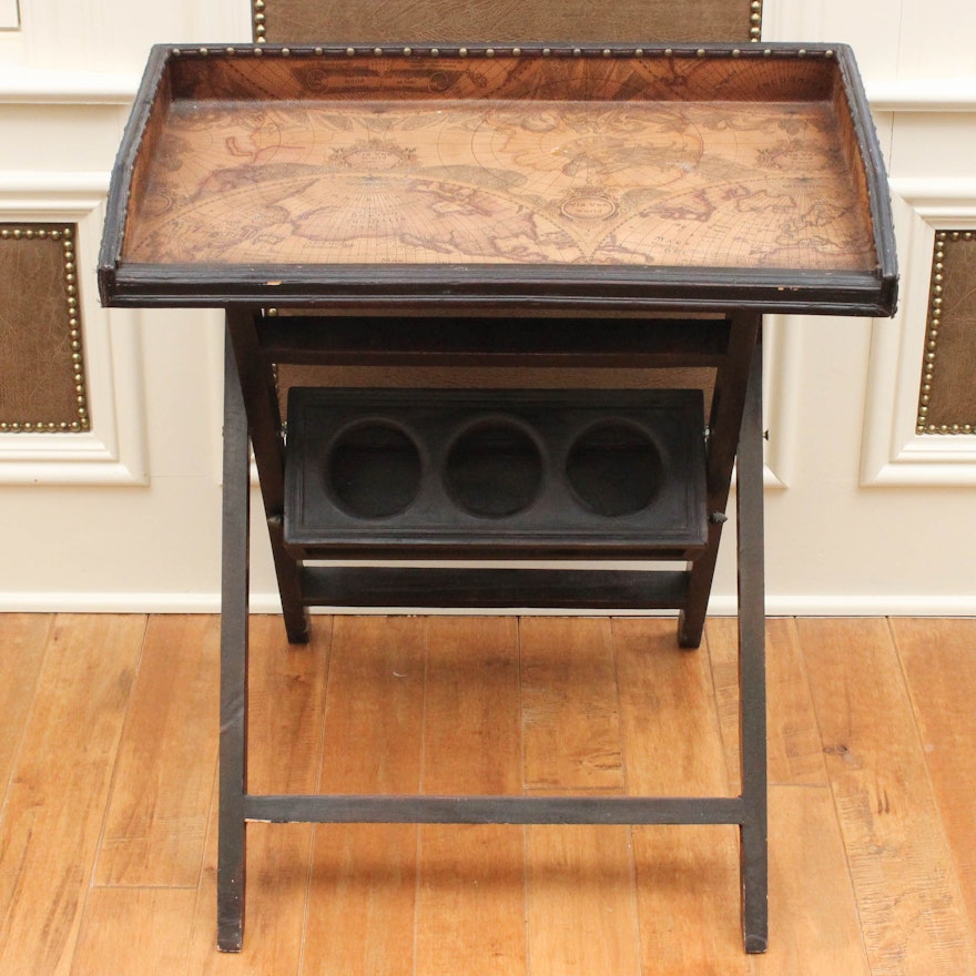 Old World Style Accent Table with Leatherette Accents
