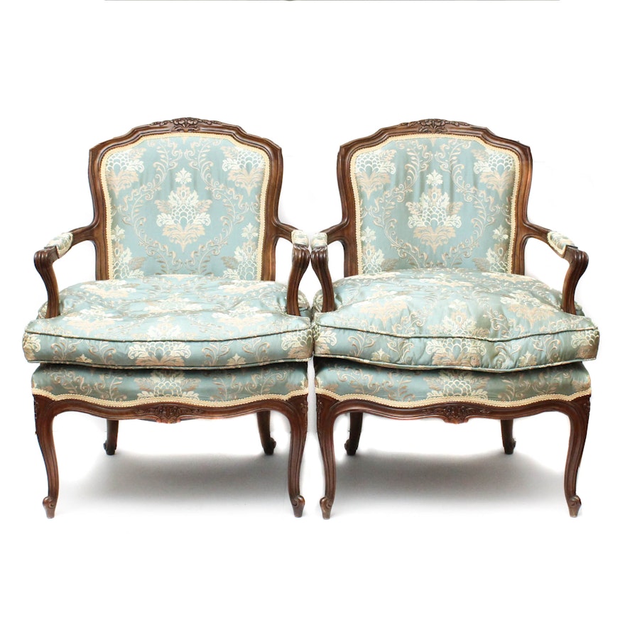 Louis XV Style Down Filled Armchairs