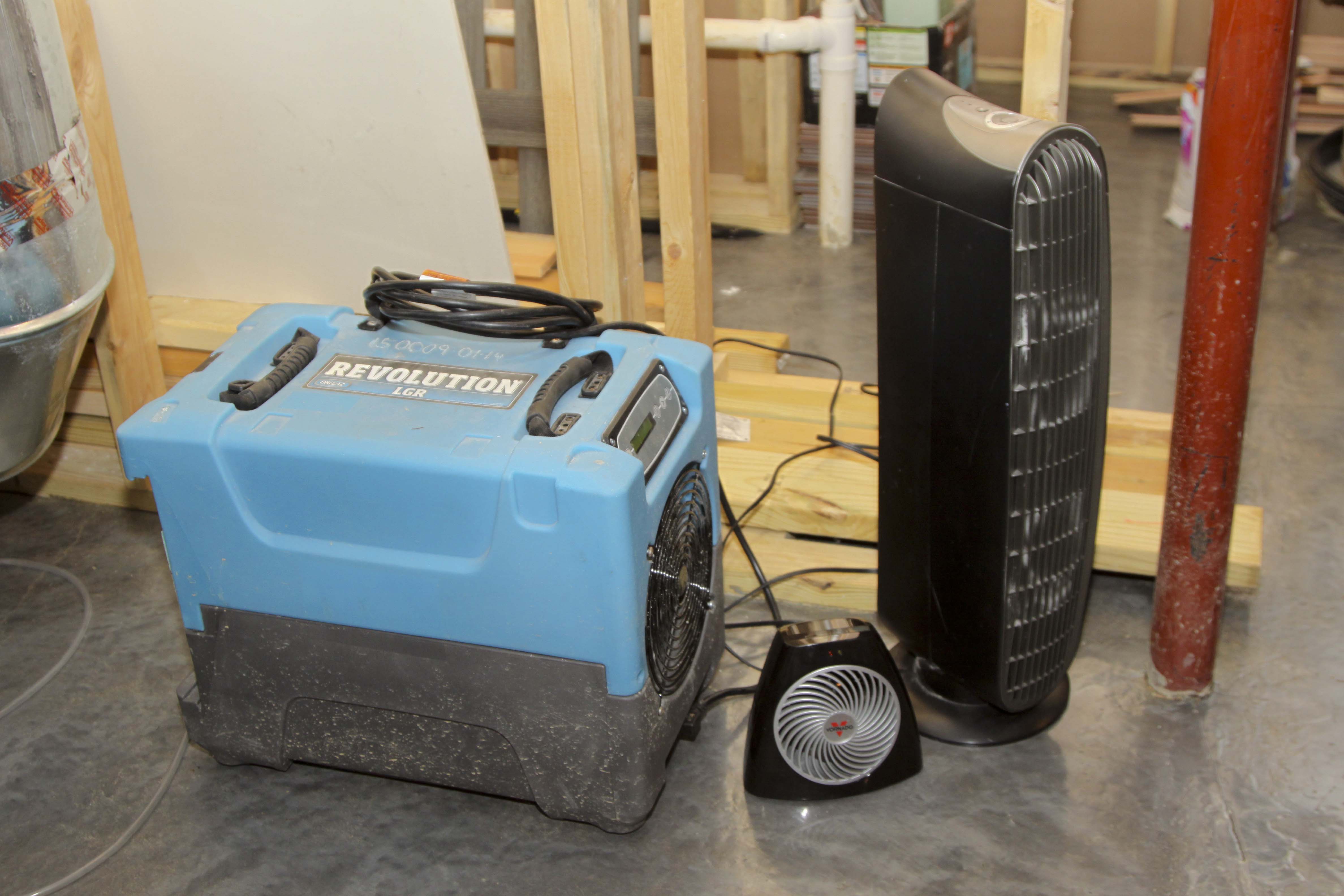 Revolution LGR Dehumidifier and Two Fans