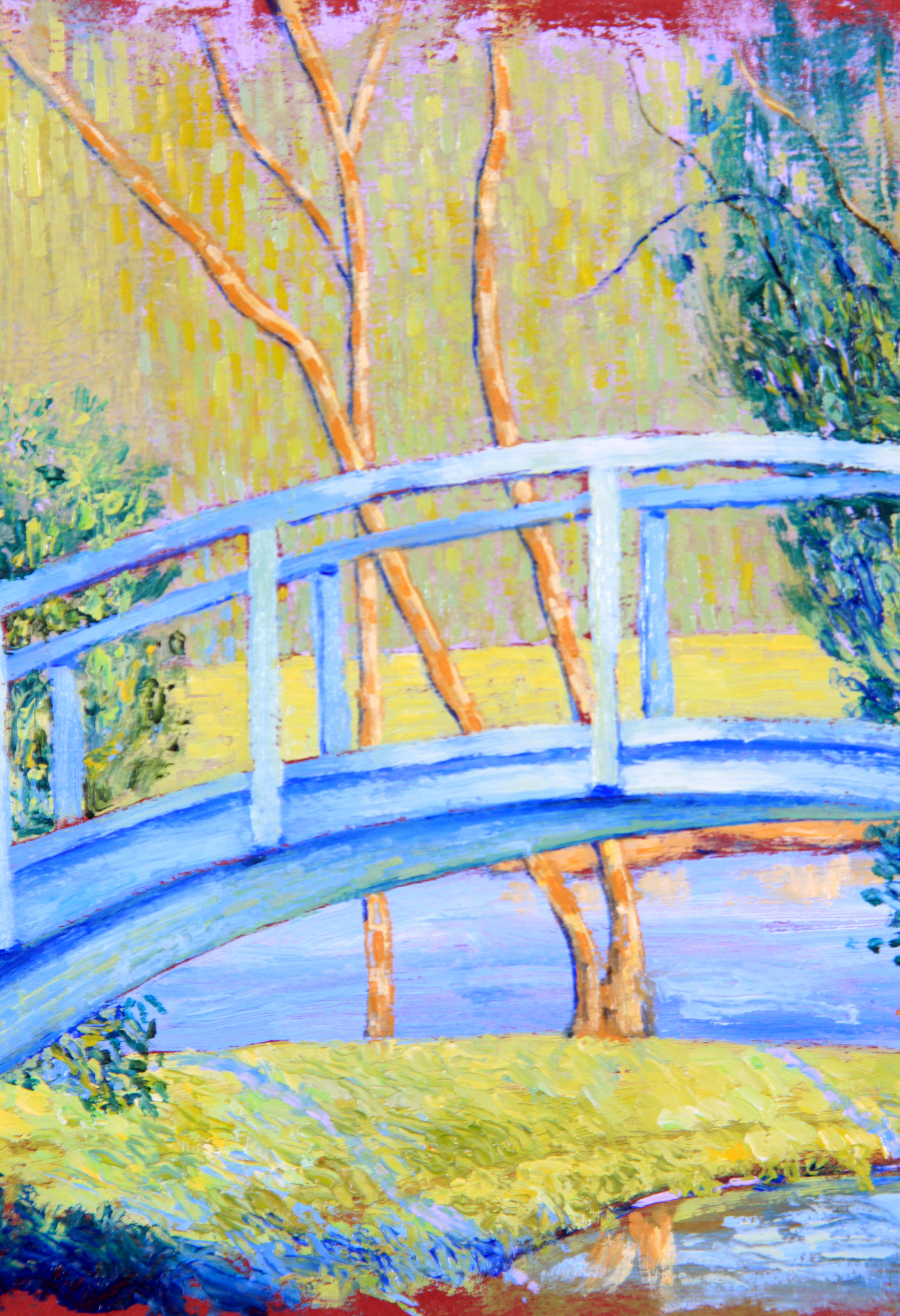 Ron Elkins Oil on Board "New Harmony Bridge"