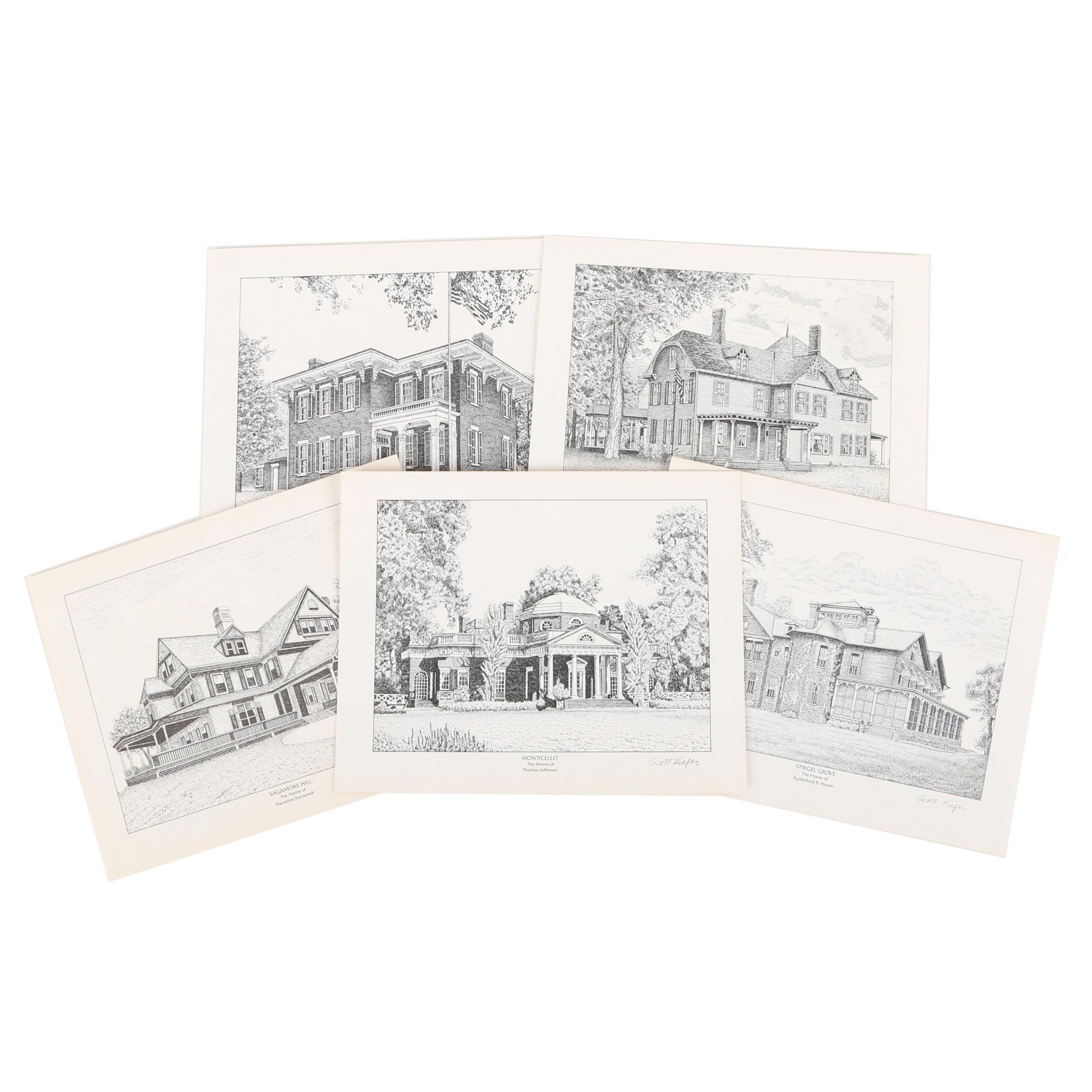 Lithographs After Scott Kiefer of Presidents' Homes