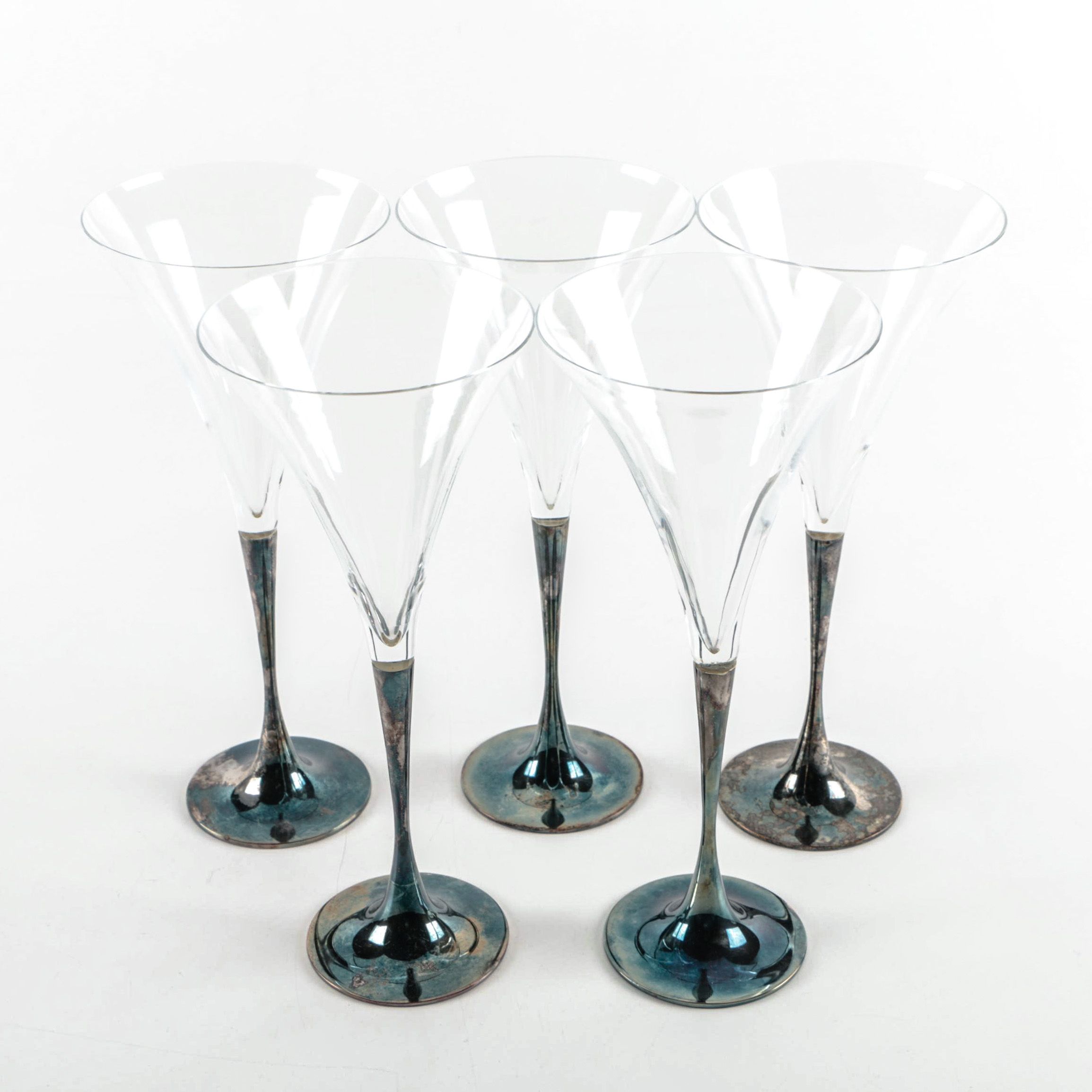 Argentinian Plata Lappas Silver Plate and Crystal Cocktail Glasses