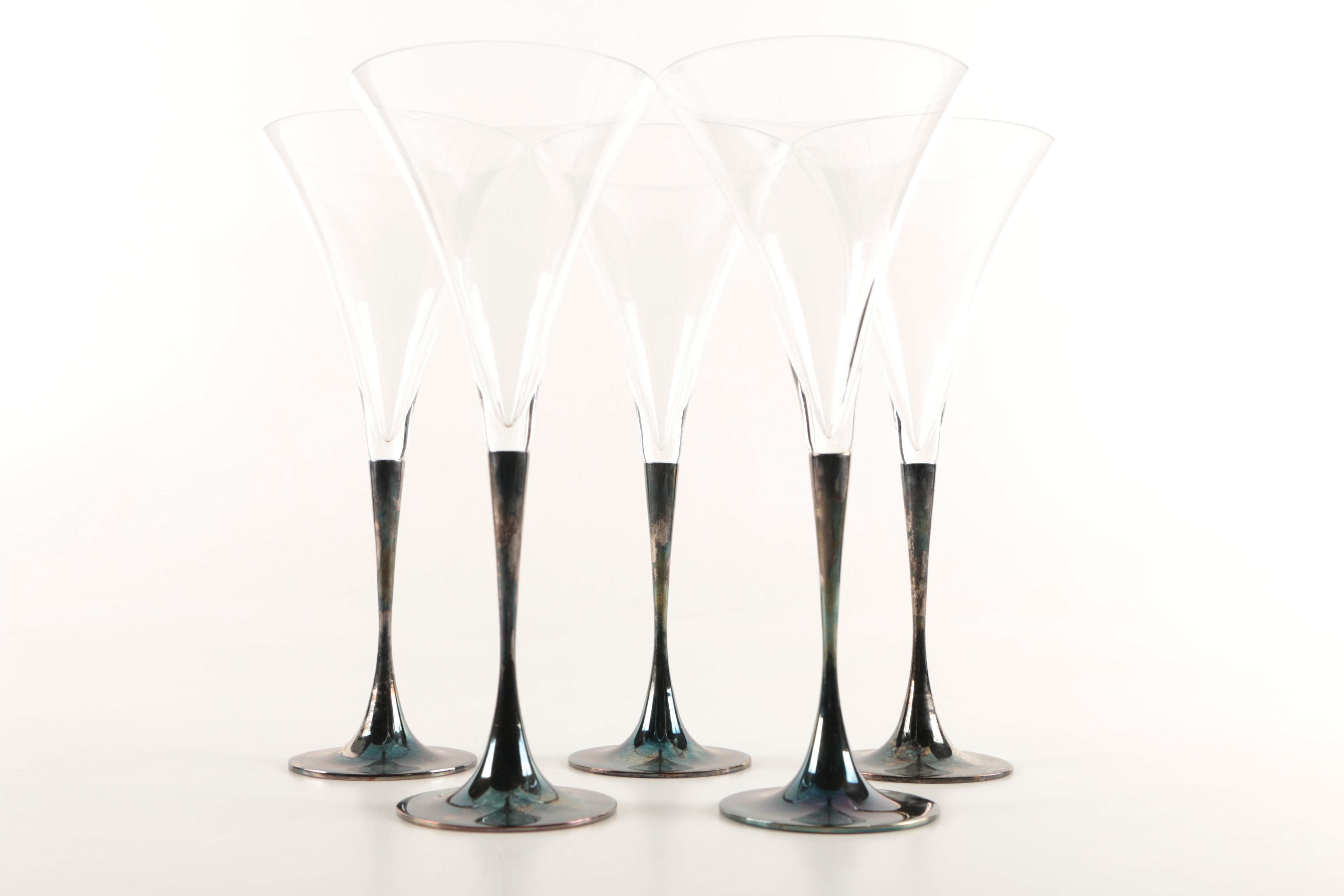 Argentinian Plata Lappas Silver Plate and Crystal Cocktail Glasses