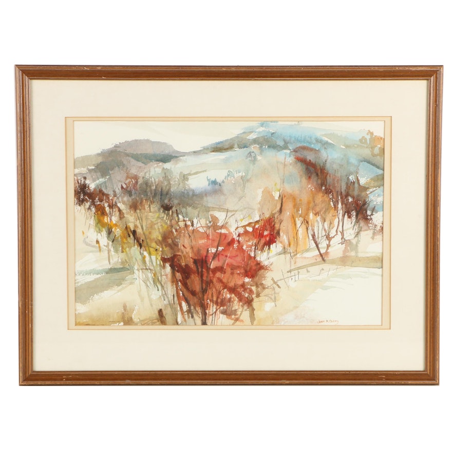 Joan M. Casey Abstract Watercolor Painting of Autumnal Landscape