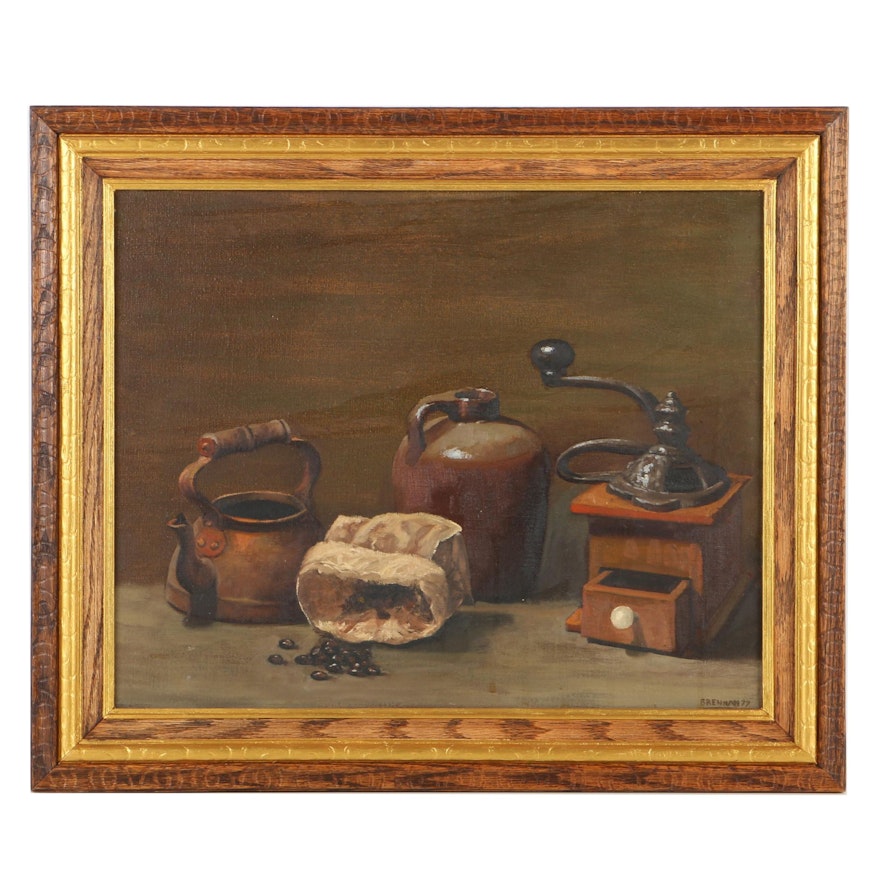 Brennan Oil Painting on Canvas Still Life with Coffee Supplies