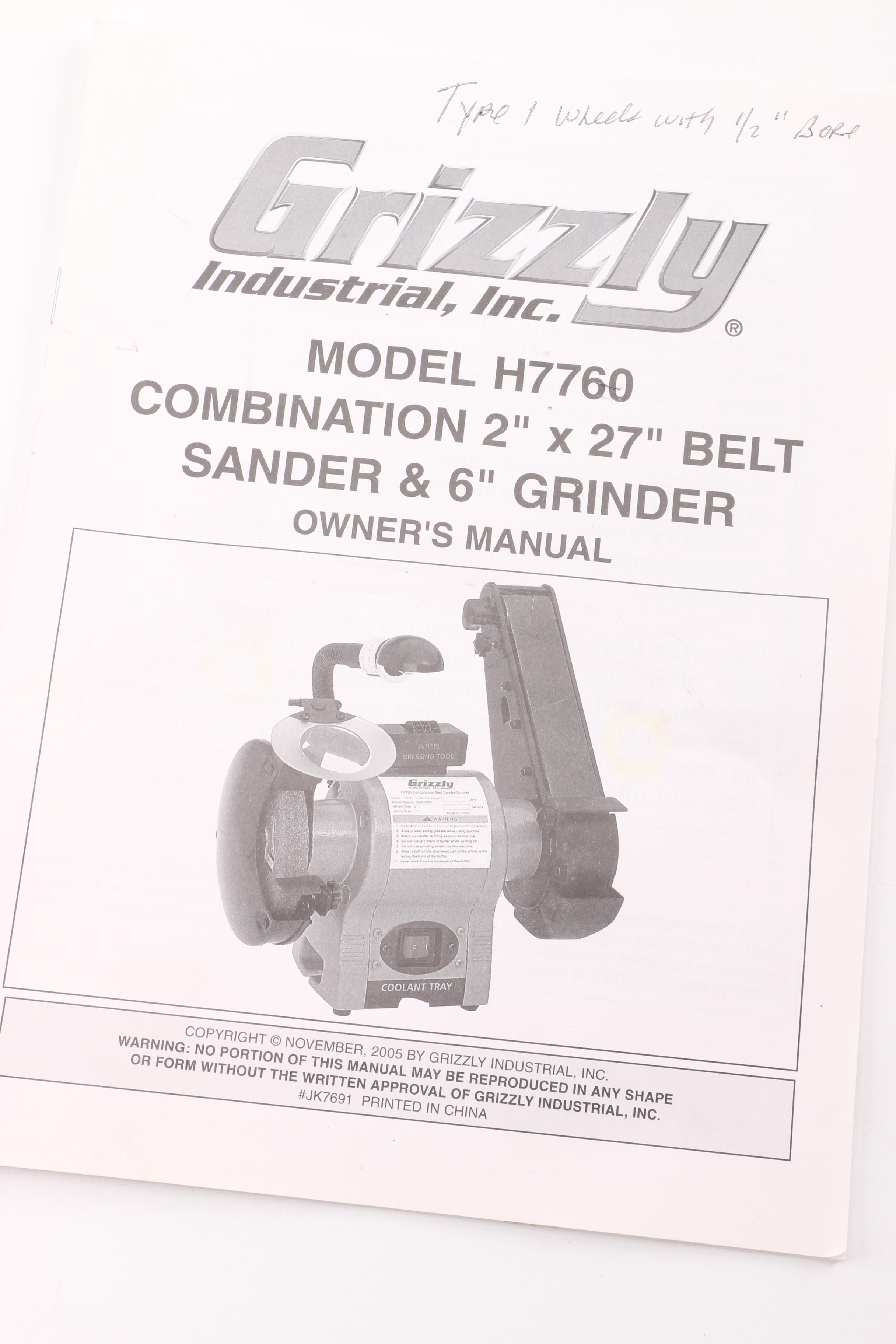 Grizzly Industrial Model H7760 Combination Belt Sander and Grinder