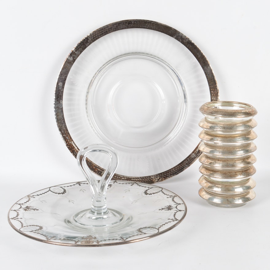 Sterling Silver Rimmed Coasters and Vintage Tableware