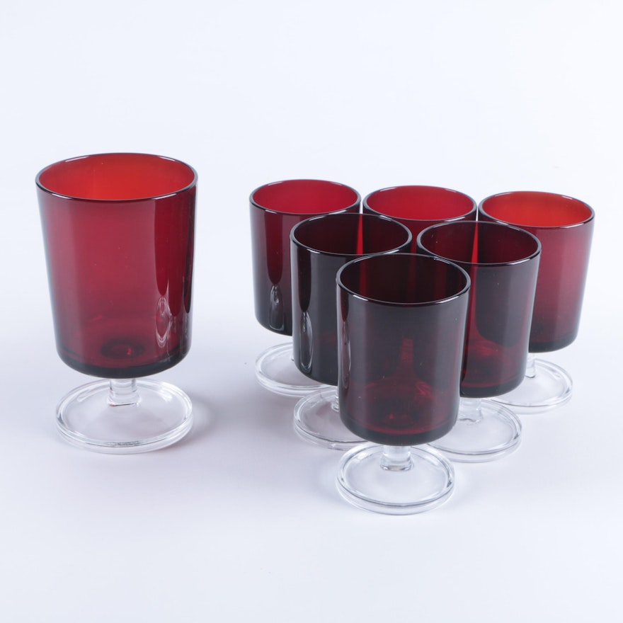 French Ruby Red Footed Glasses