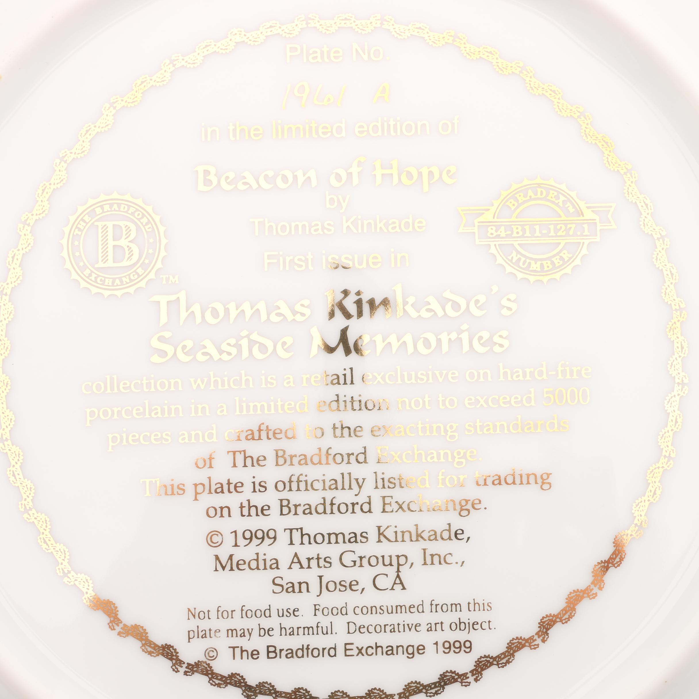 Limited Edition Thomas Kinkaid Decorative Plate "Beacon of Hope"