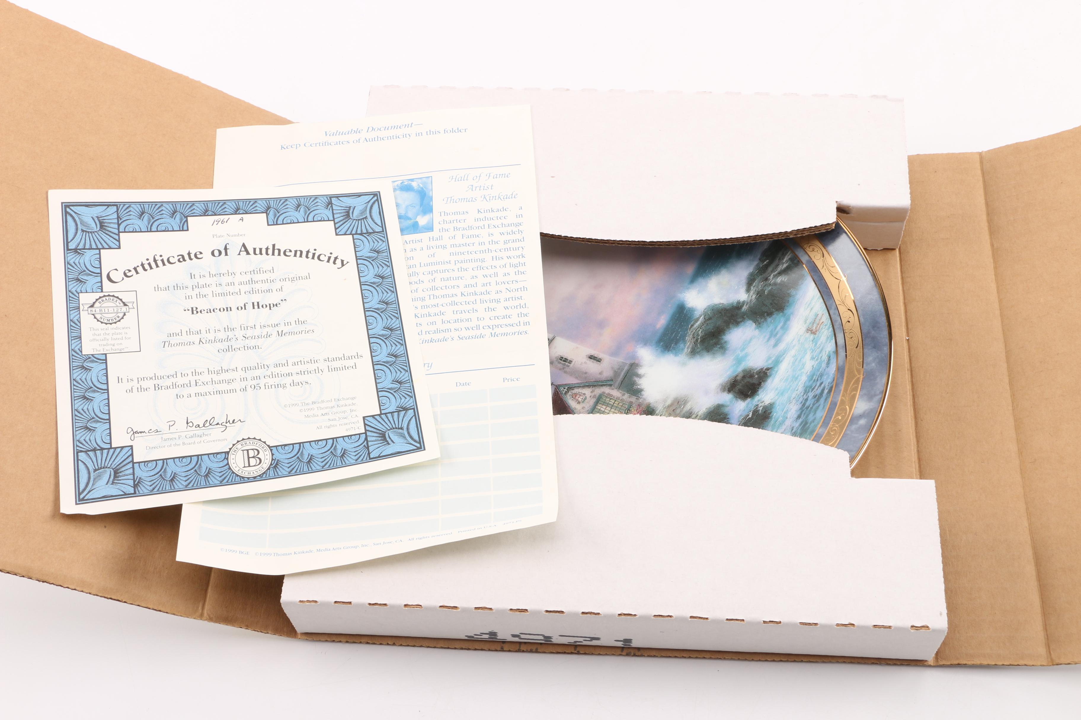Limited Edition Thomas Kinkaid Decorative Plate "Beacon of Hope"