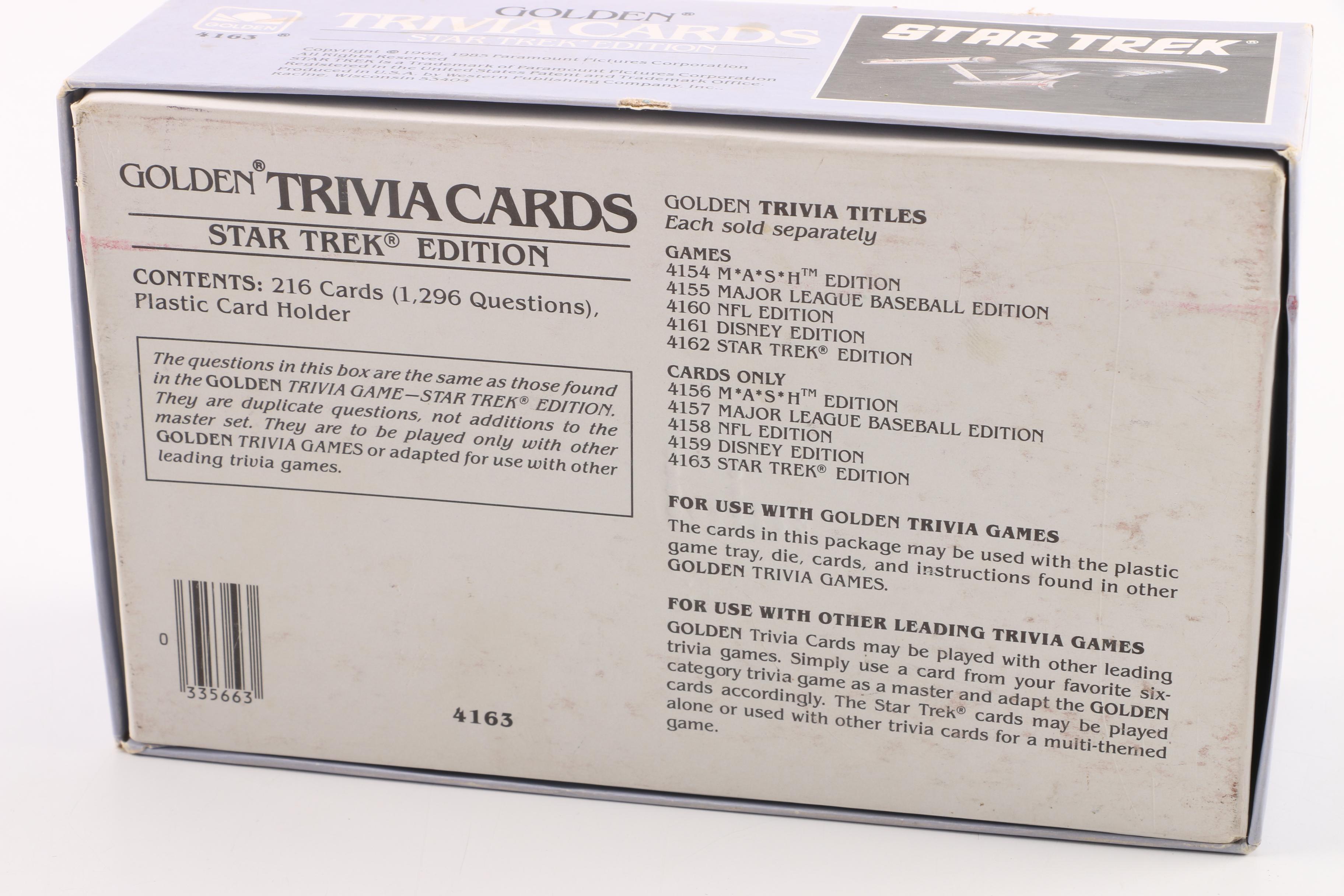 Golden "Trivia Cards Star Trek Edition" and Assorted Board Games