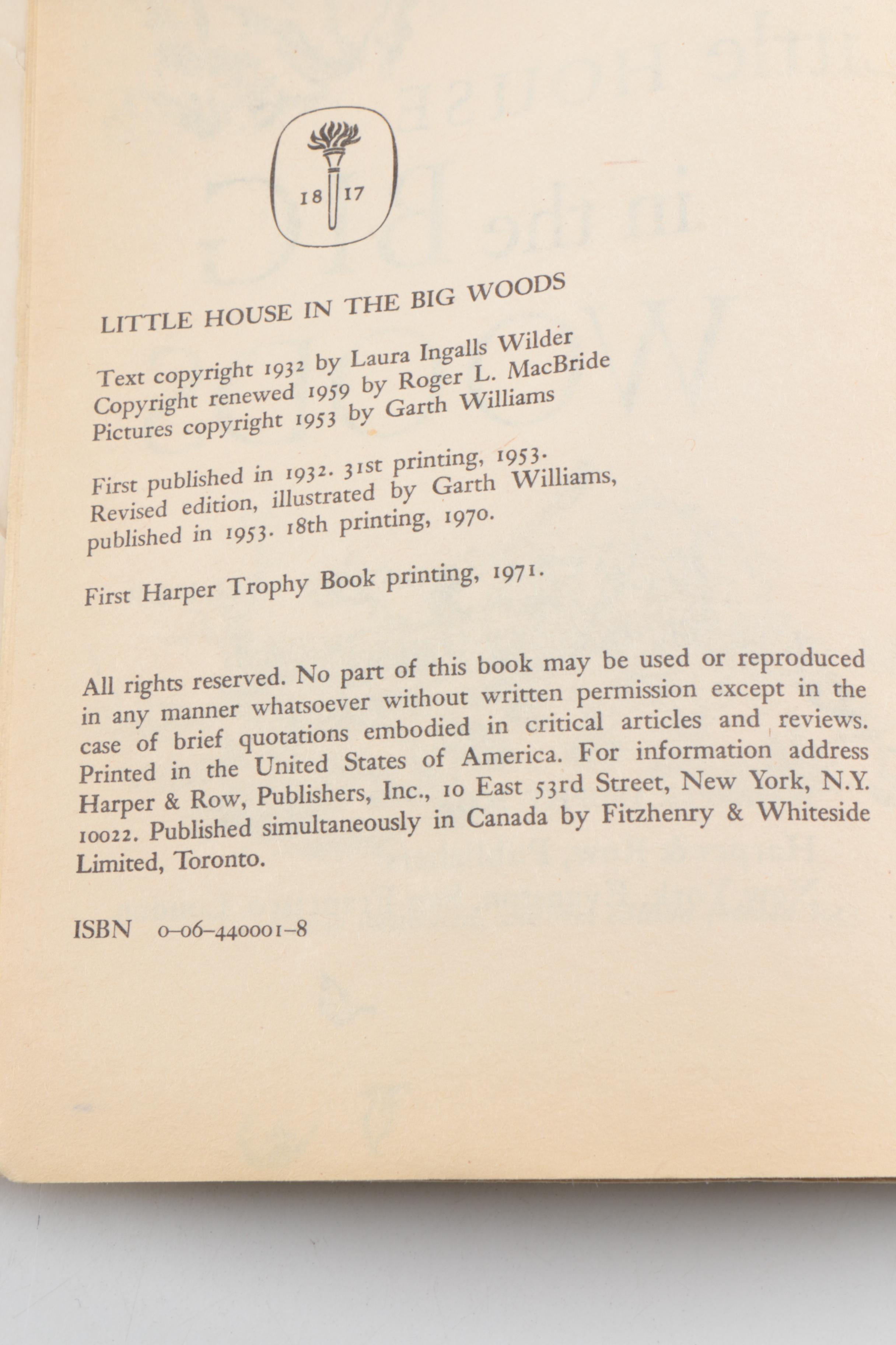 1971 "Little House on the Prairie" Paperback Books