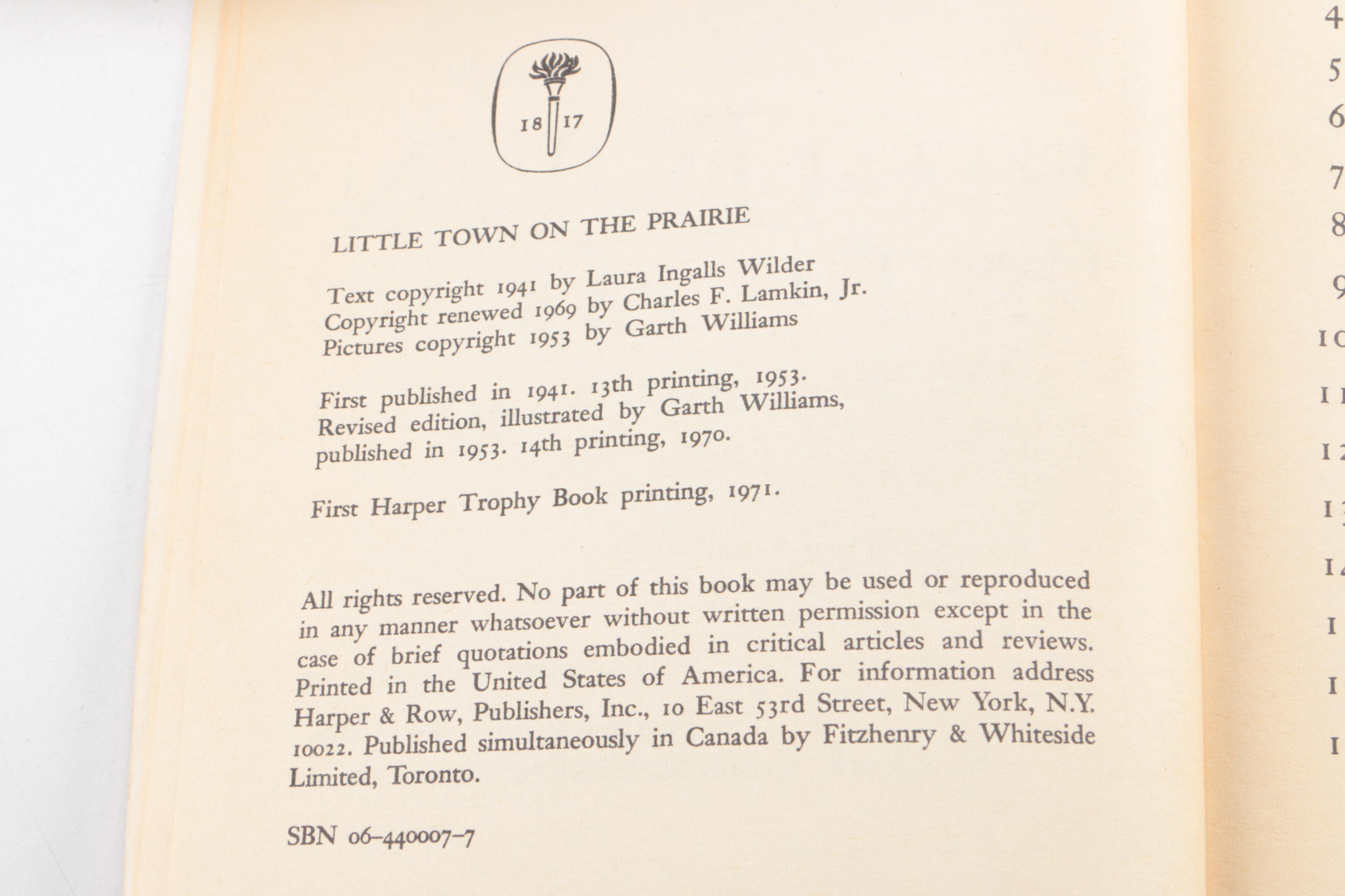 1971 "Little House on the Prairie" Paperback Books
