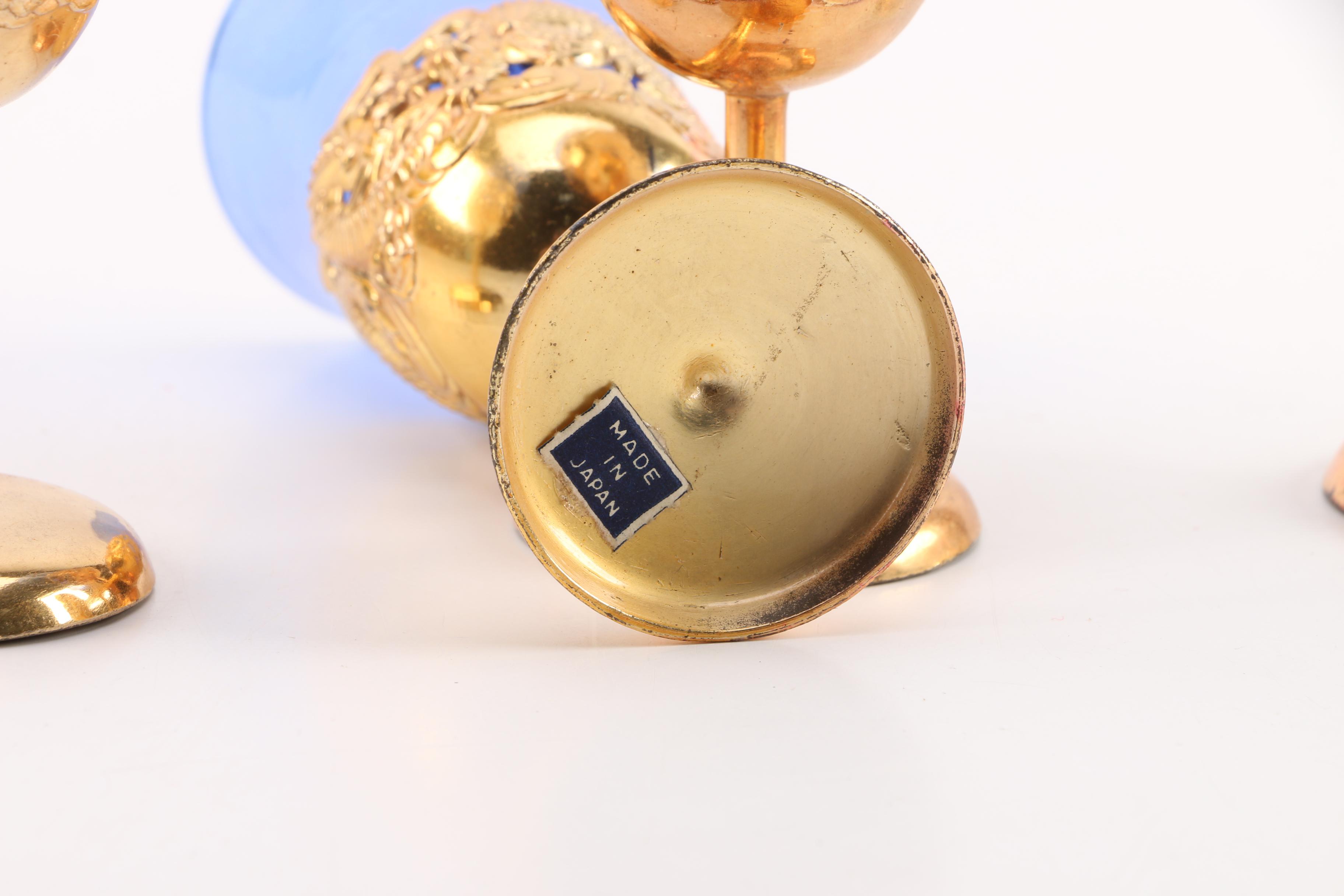 Vintage Japanese Metal and Glass Sake Set with Dragons