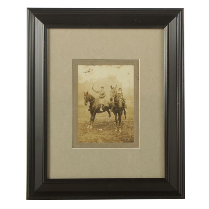 Vintage Photograph of Mother and Daughter on Horseback