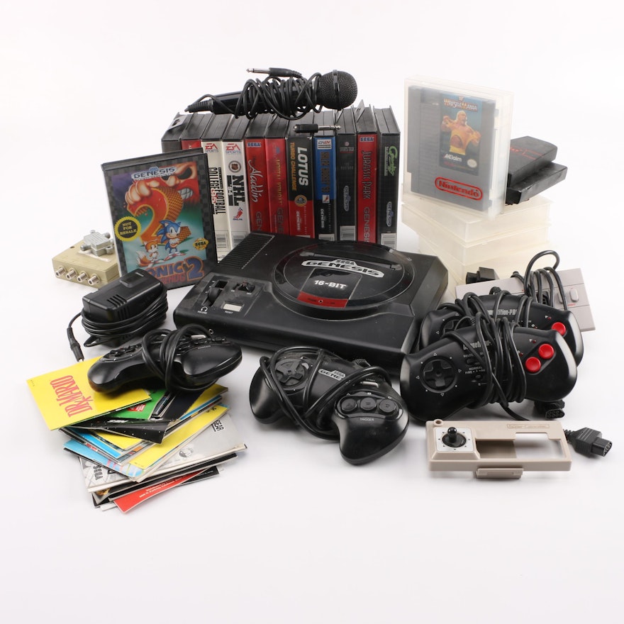 Sega Genesis Console with Genesis and SNES Related Games and Accessories