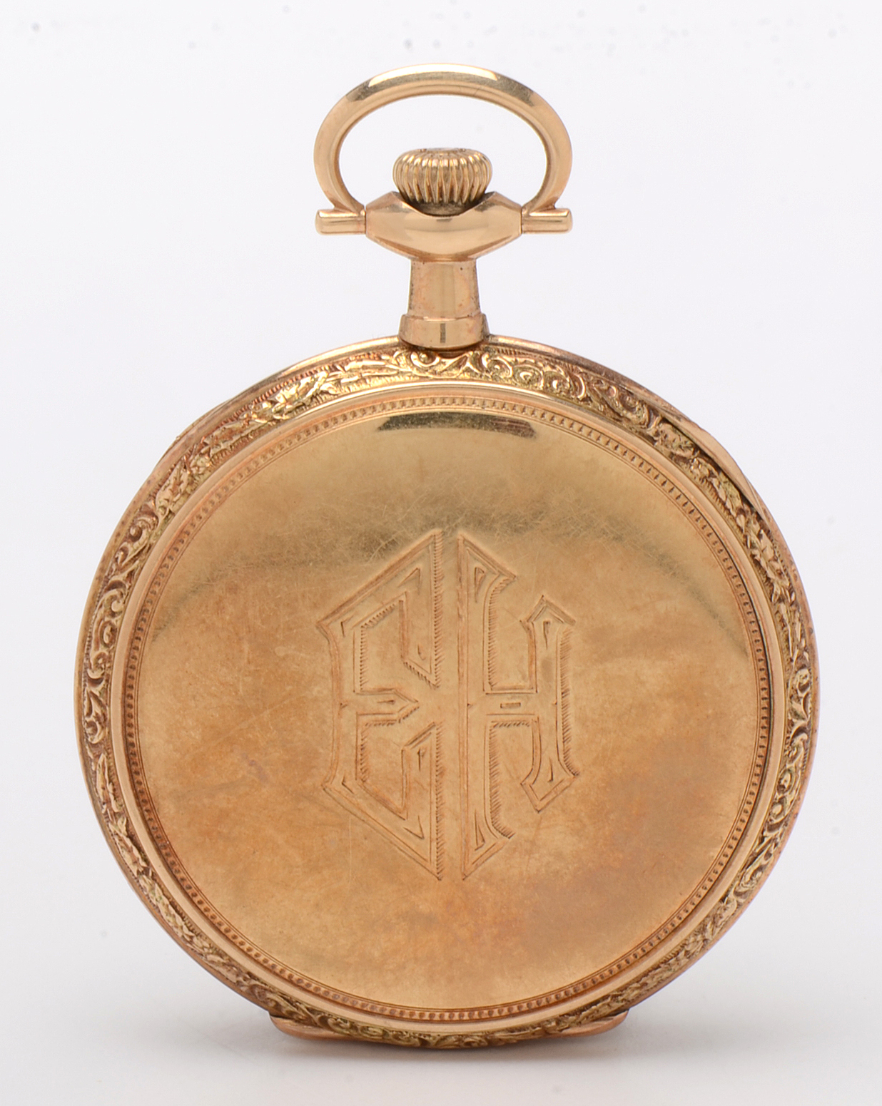 Vintage Gruen 14K Yellow Gold Open Faced Pocket Watch with Box