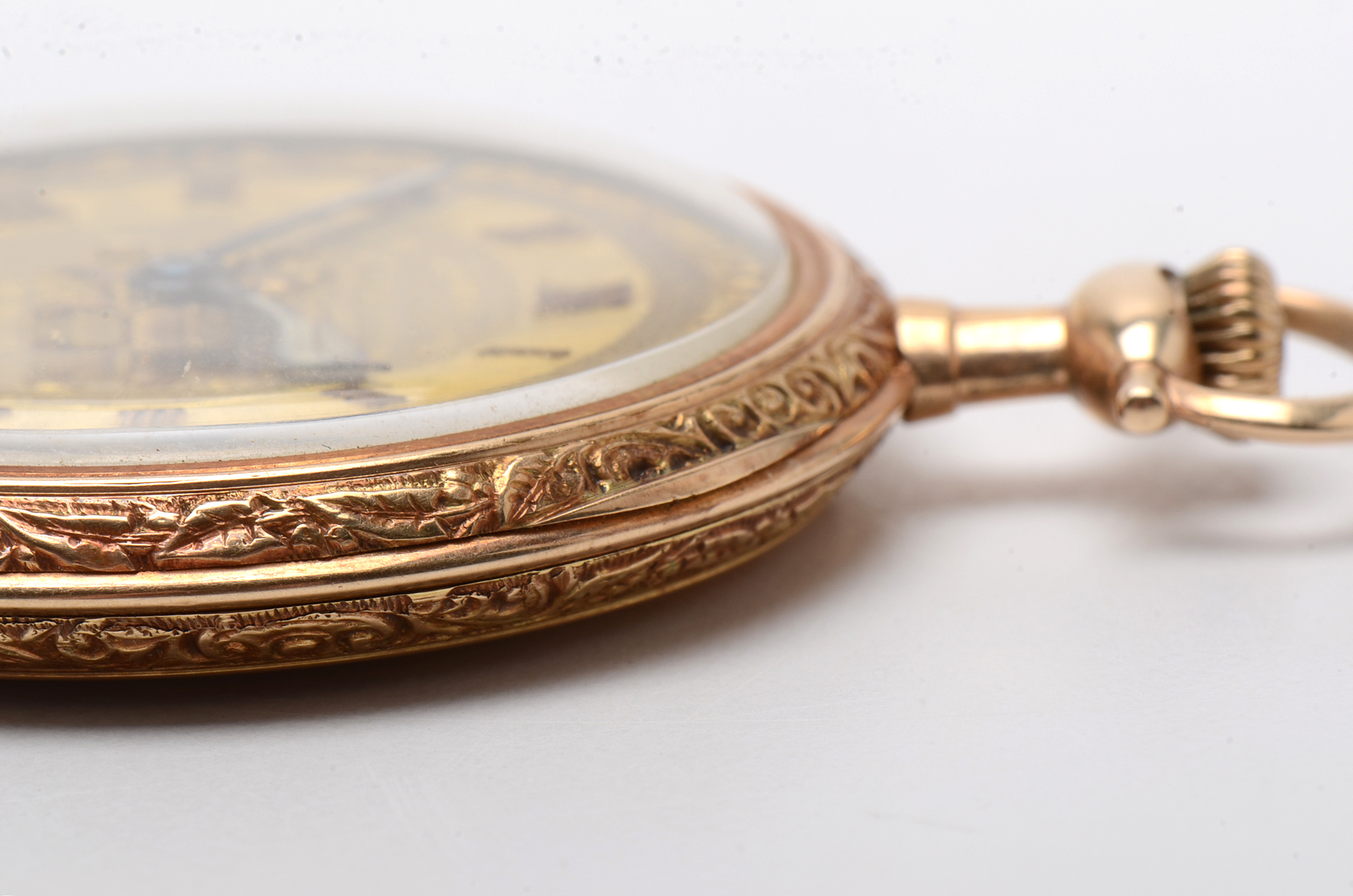 Vintage Gruen 14K Yellow Gold Open Faced Pocket Watch with Box