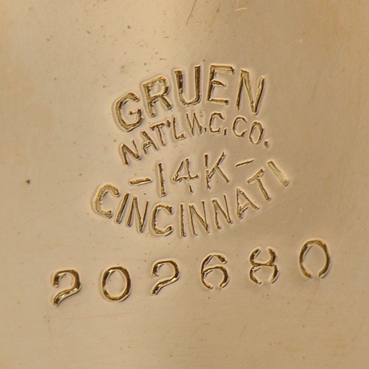 Vintage Gruen 14K Yellow Gold Open Faced Pocket Watch with Box