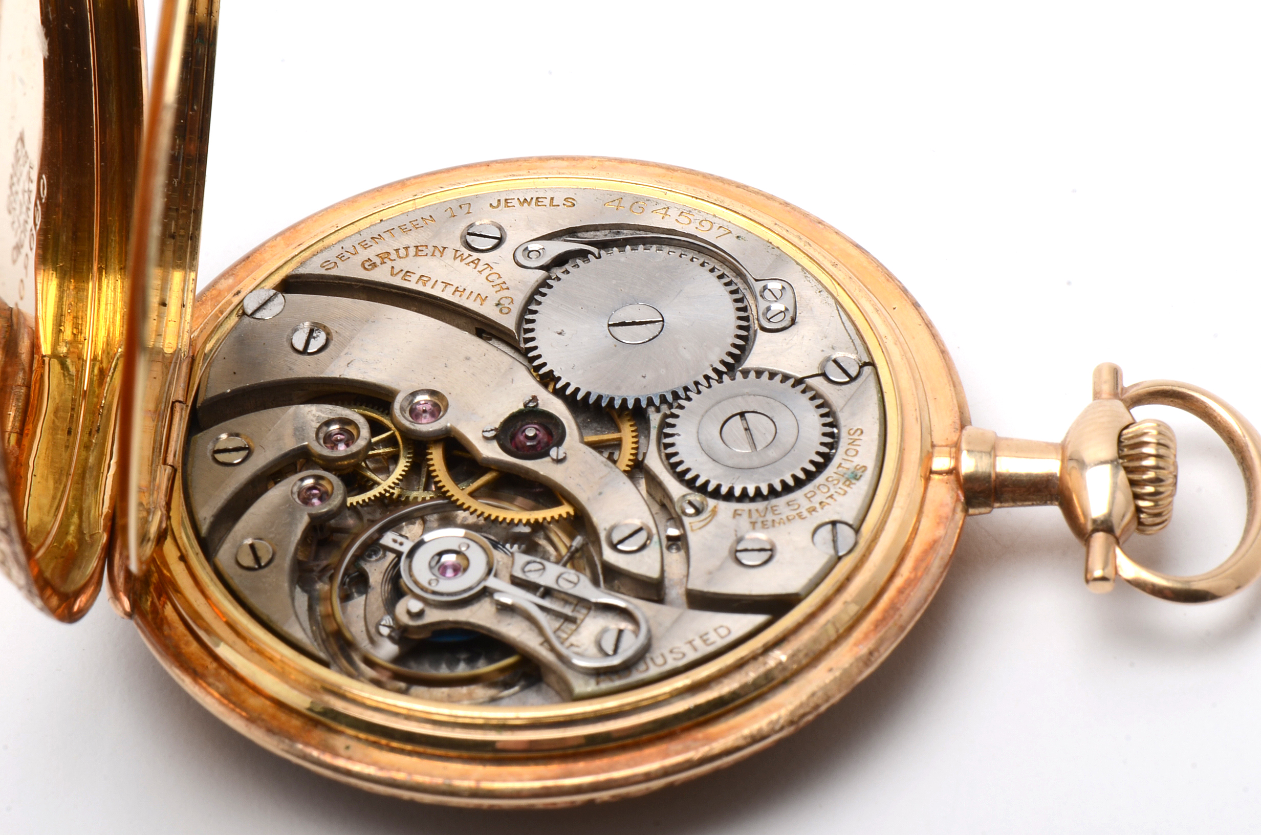 Vintage Gruen 14K Yellow Gold Open Faced Pocket Watch with Box