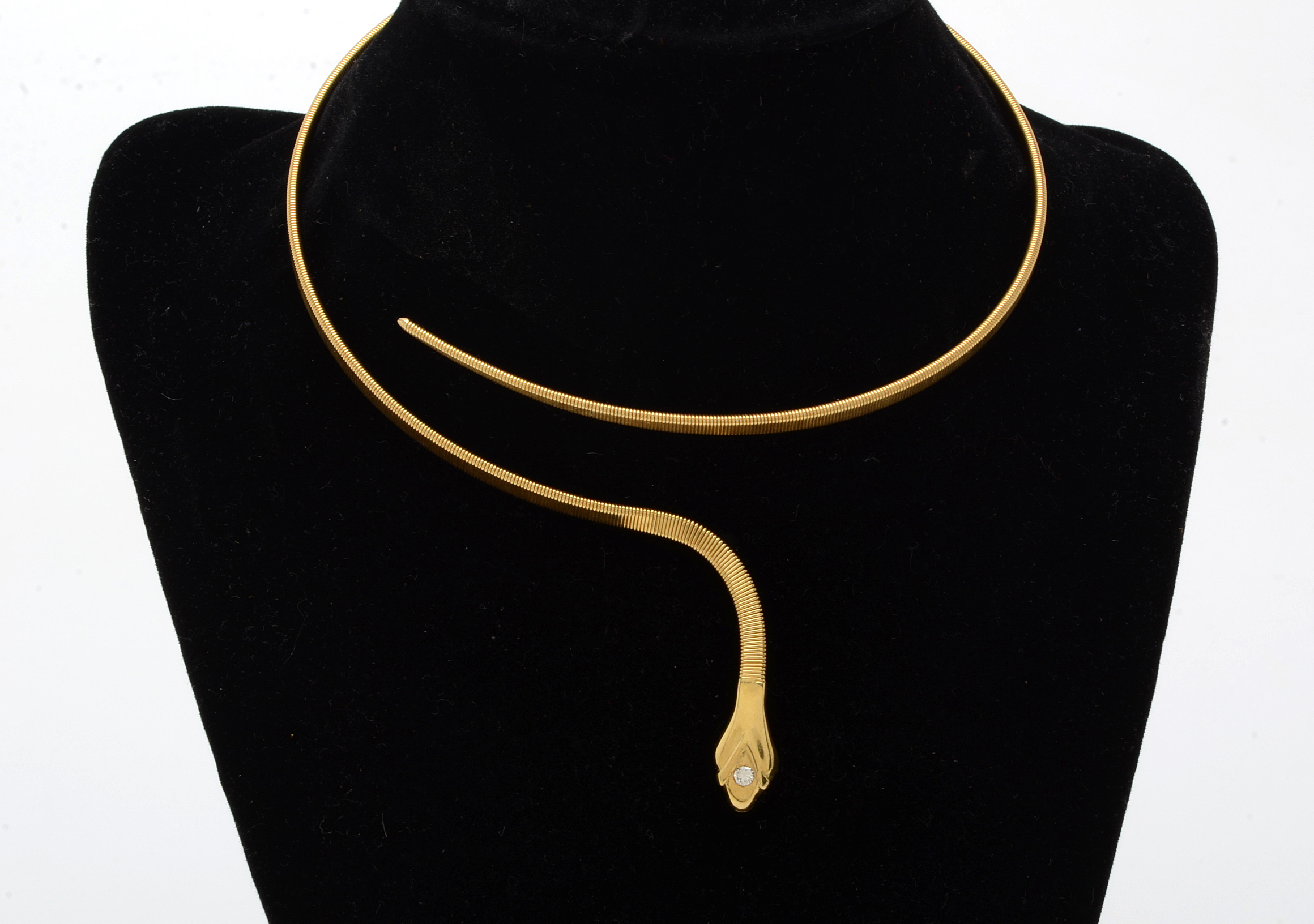 18K Yellow Gold and Diamond Expandable Snake Choker Necklace