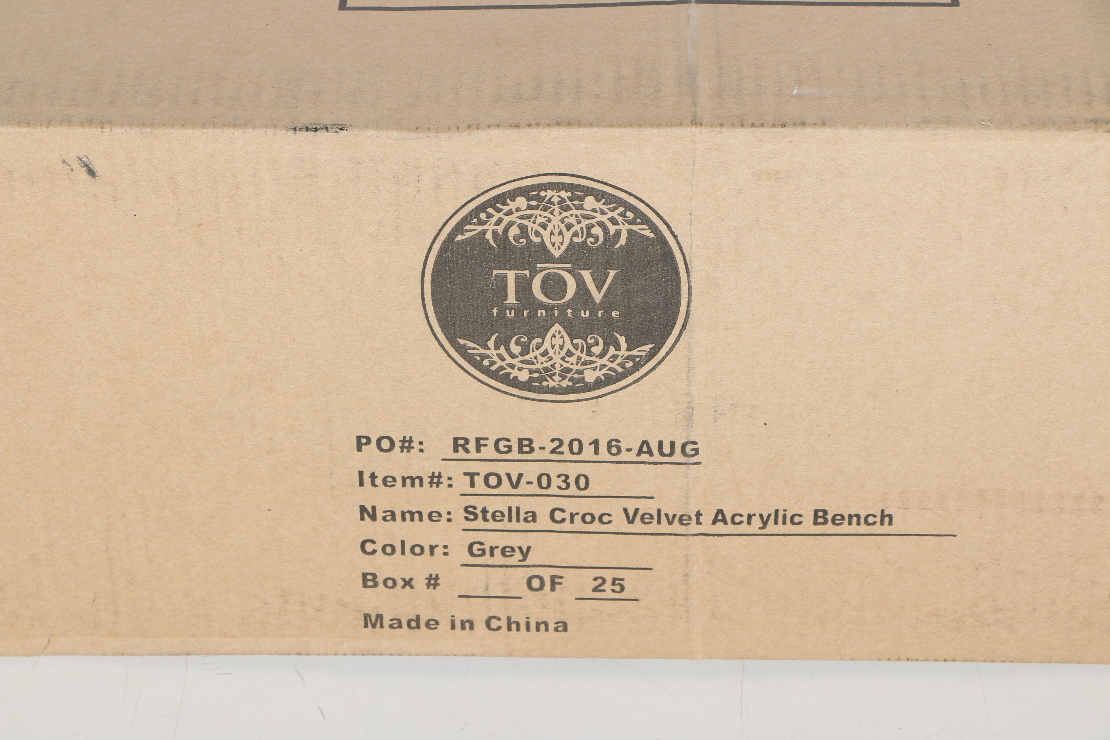 TOV Furniture Stella Croc Velvet Acrylic Bench