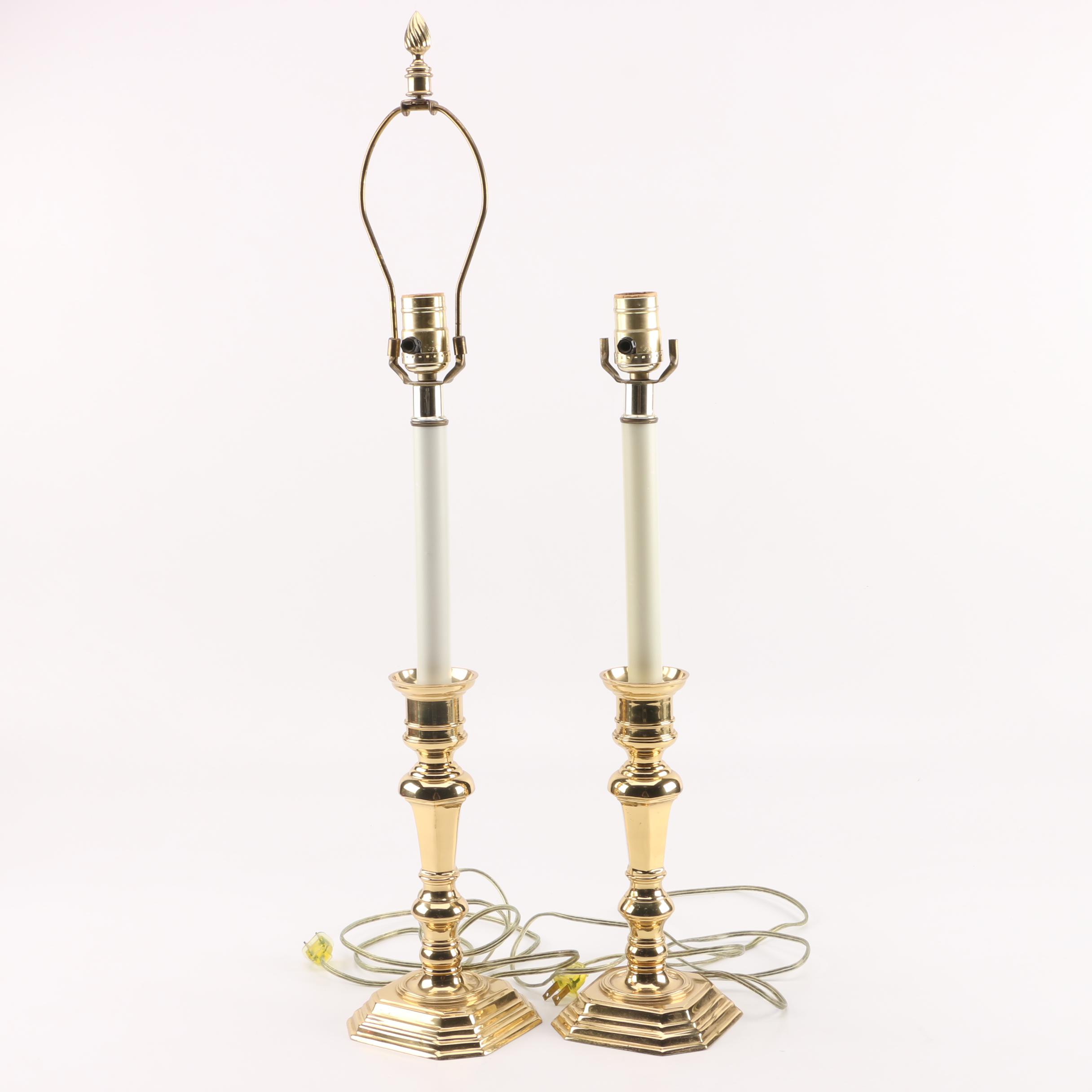 Pair of Brass Candlestick Buffet Lamps