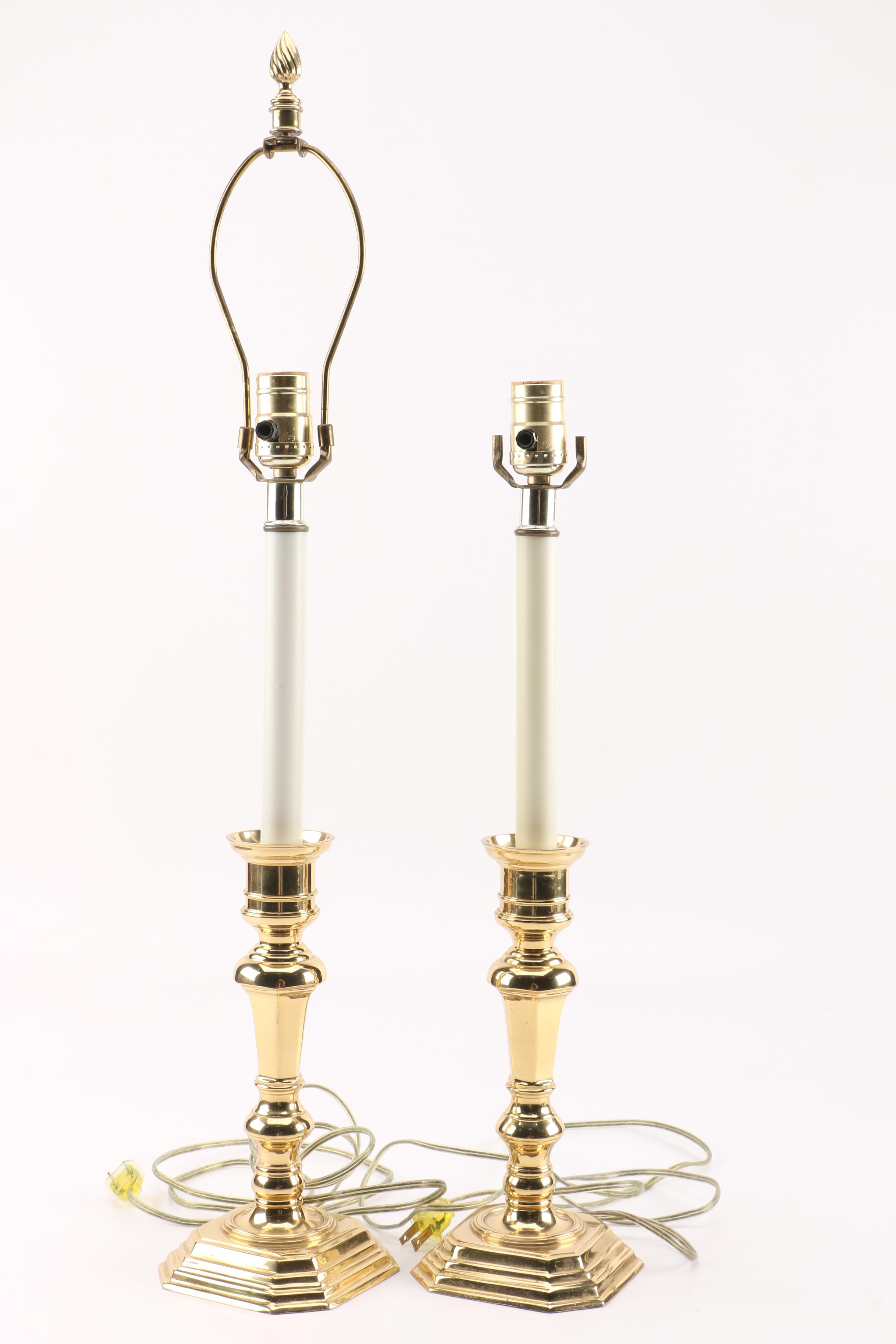 Pair of Brass Candlestick Buffet Lamps