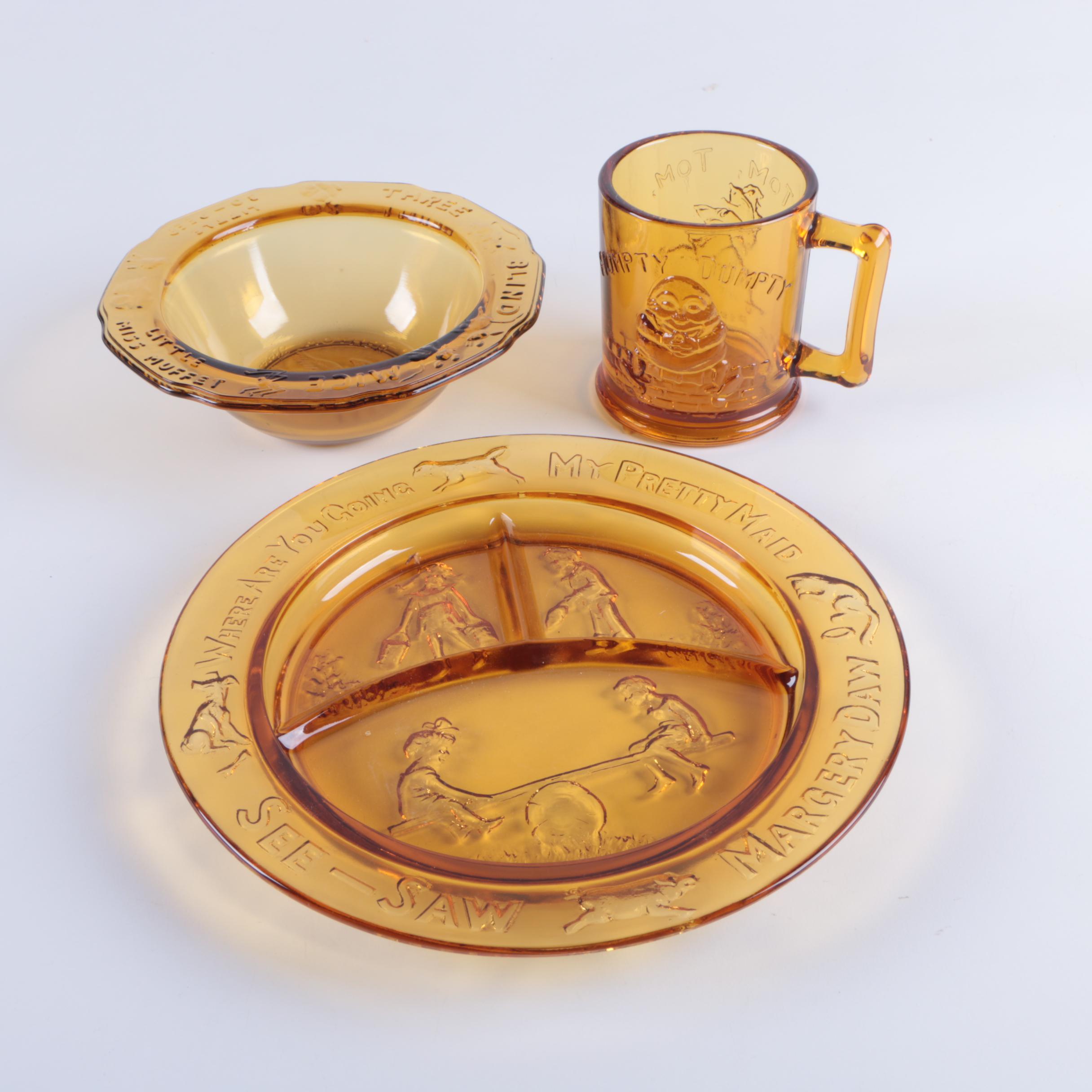 1970's Indiana Glass Nursery Rhyme Tableware