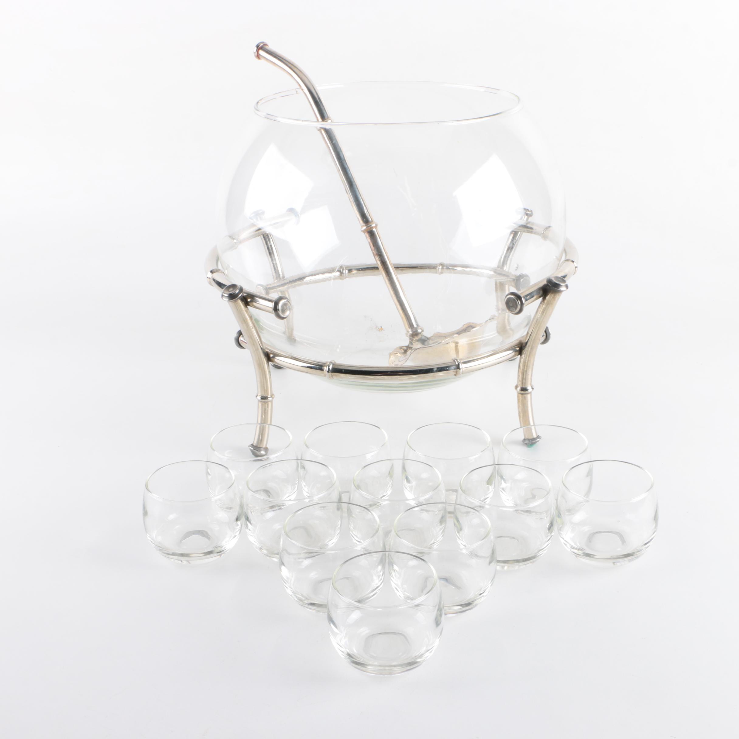 Vintage Chrome Bamboo Hollywood Regency Style Punch Set