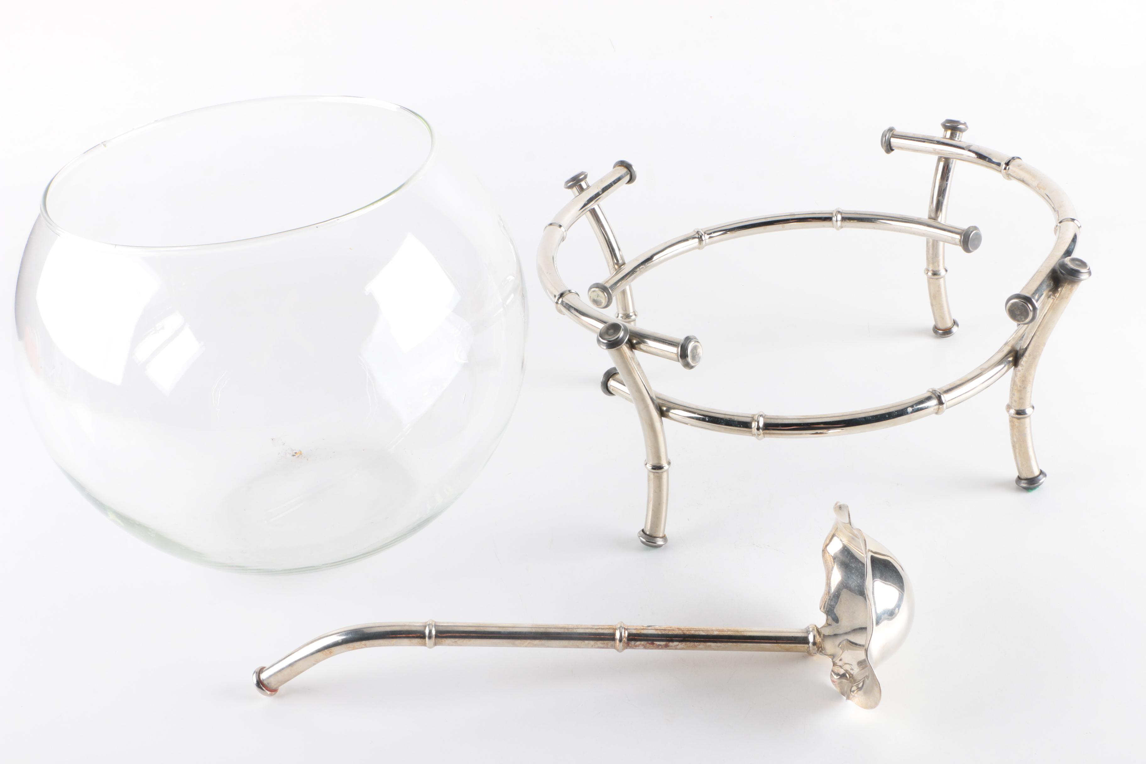 Vintage Chrome Bamboo Hollywood Regency Style Punch Set