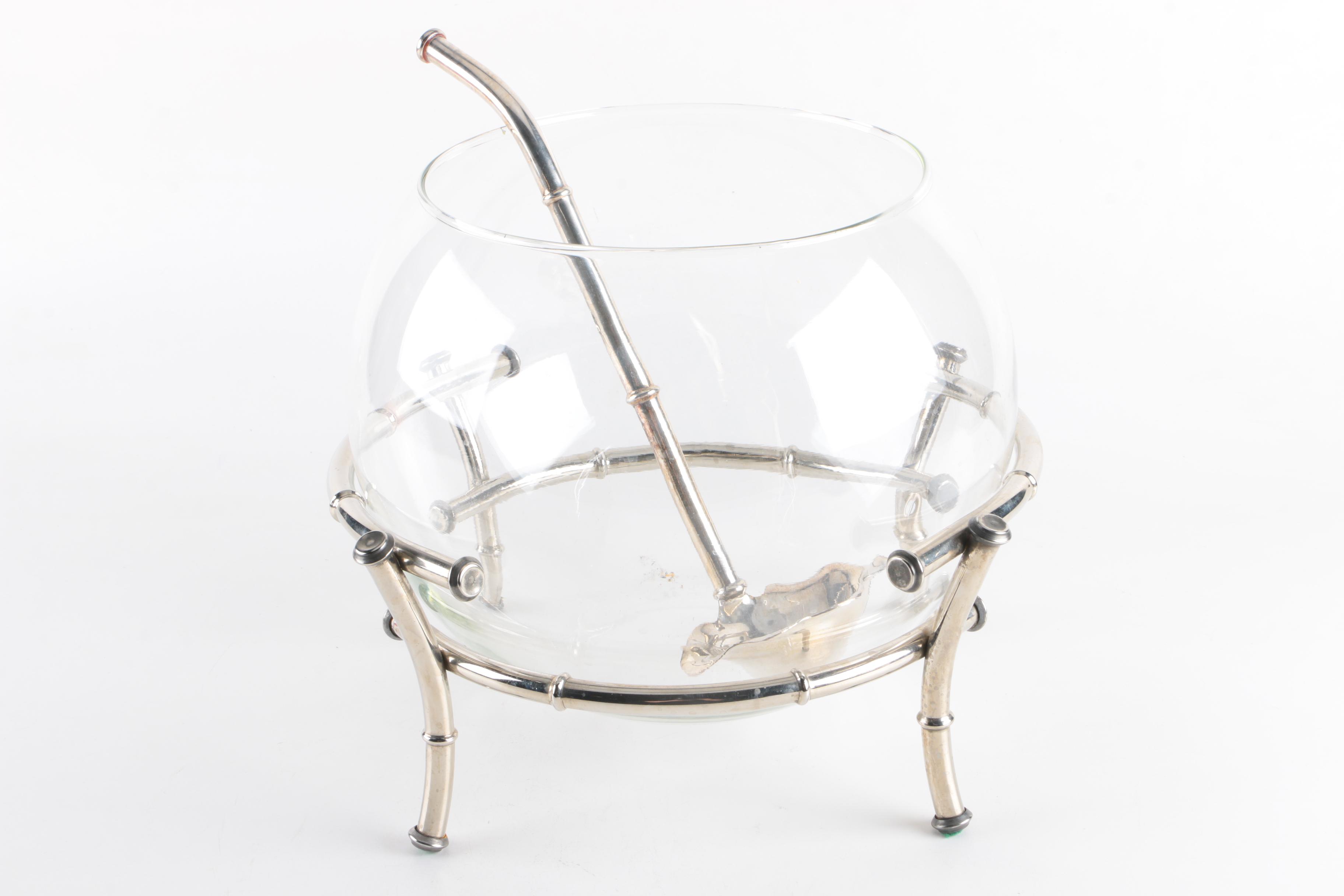 Vintage Chrome Bamboo Hollywood Regency Style Punch Set