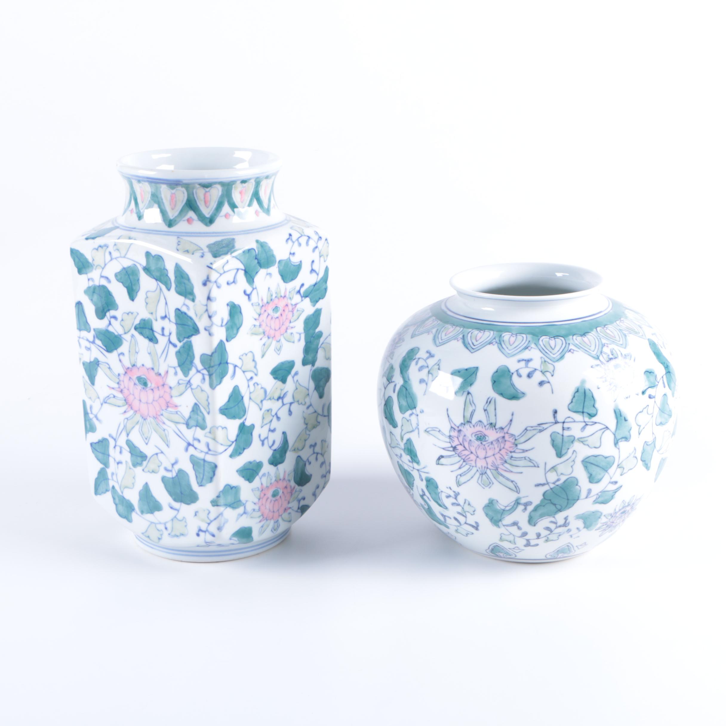 Chinese Floral Motif Ceramic Vases