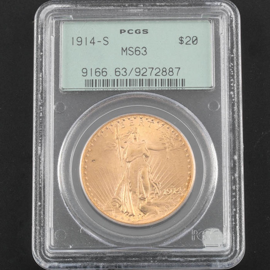 PCGS Graded MS63 1914 S Saint Gaudens Gold Double Eagle