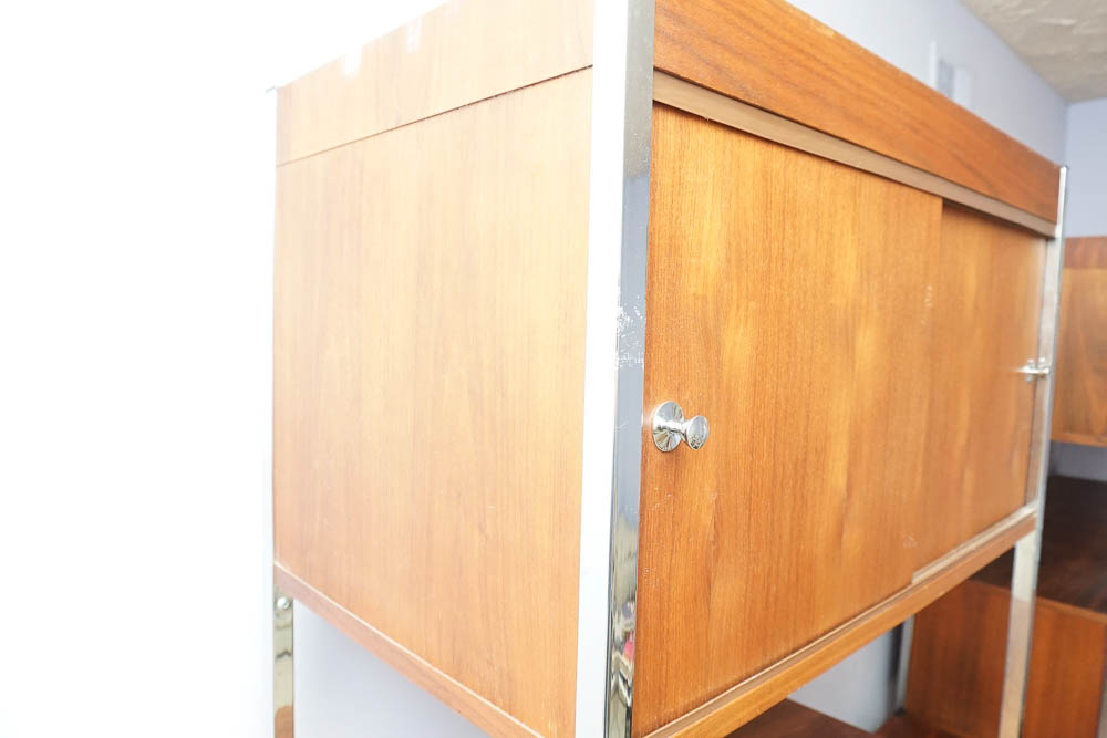 Danish Modern Style Teak and Chrome Shelving Unit